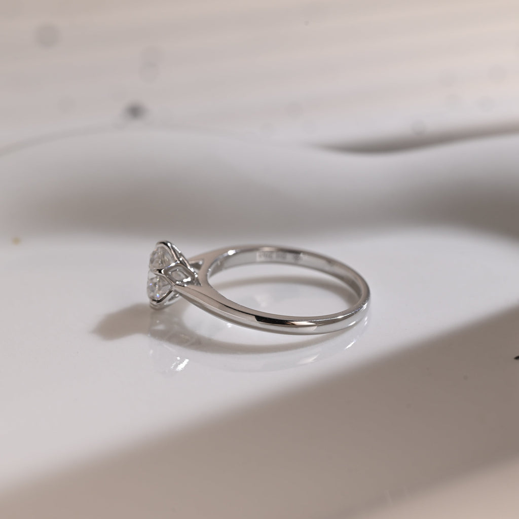 Solid Gold Solitaire Cathedral Round Cut Moissanite Engagement Ring