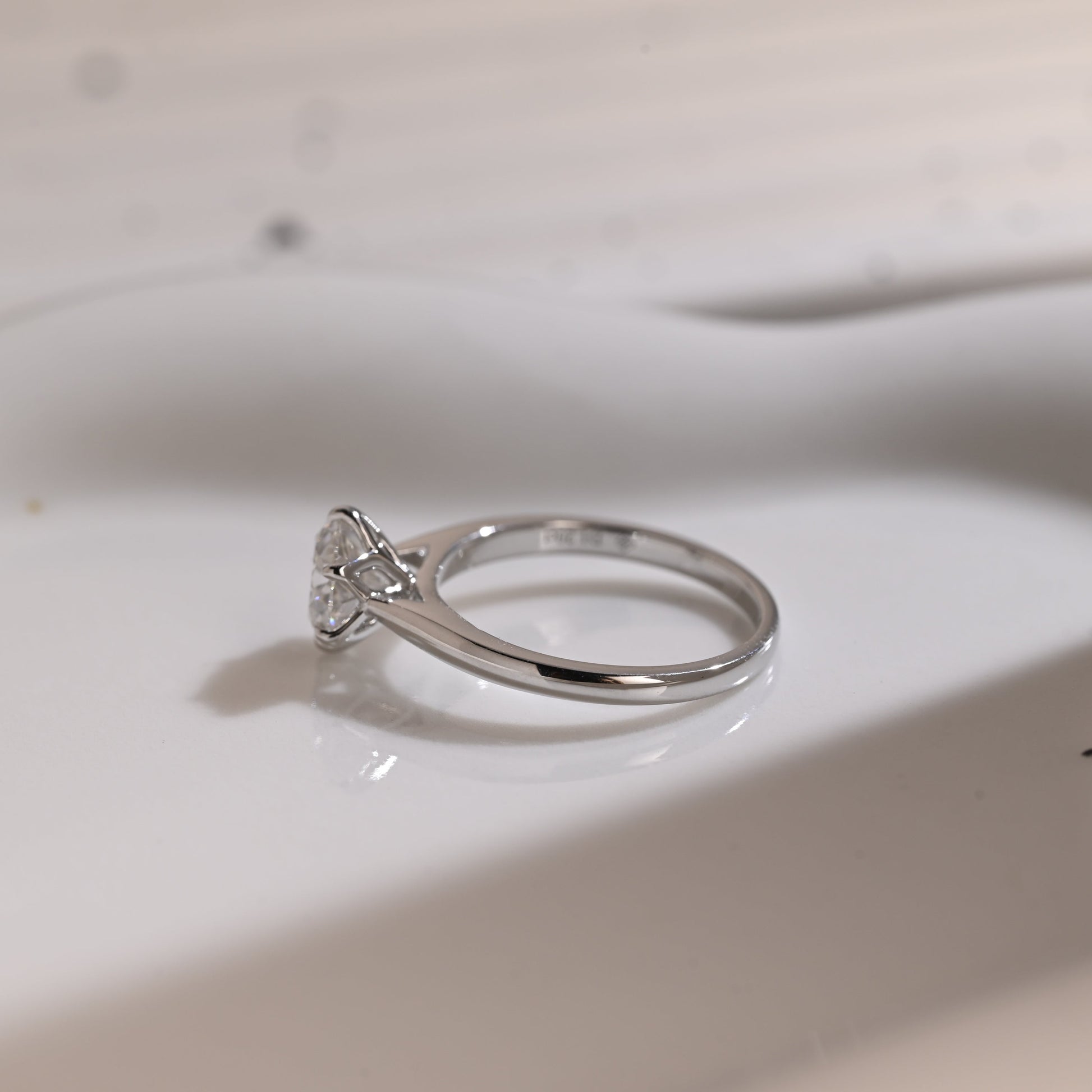 Solid Gold Solitaire Cathedral Round Cut Moissanite Engagement Ring