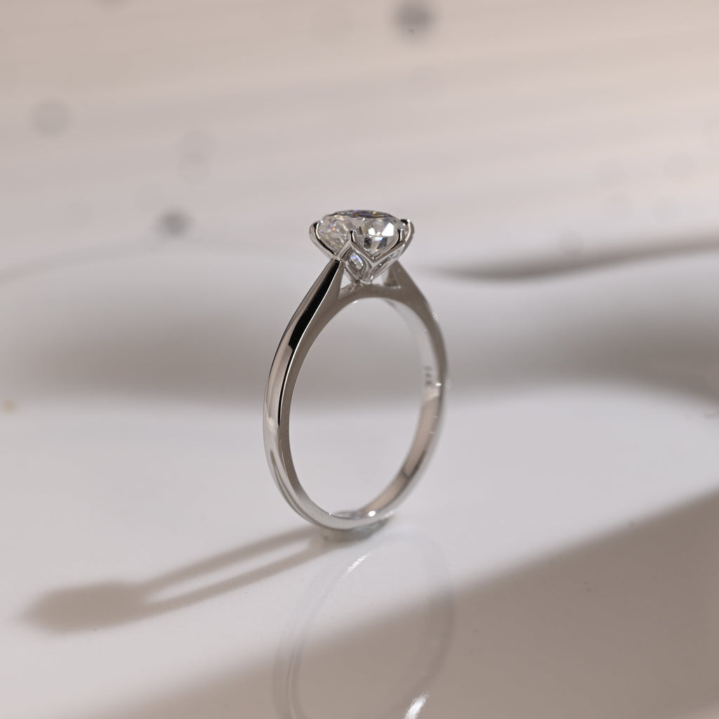 Solid Gold Solitaire Cathedral Round Cut Moissanite Engagement Ring