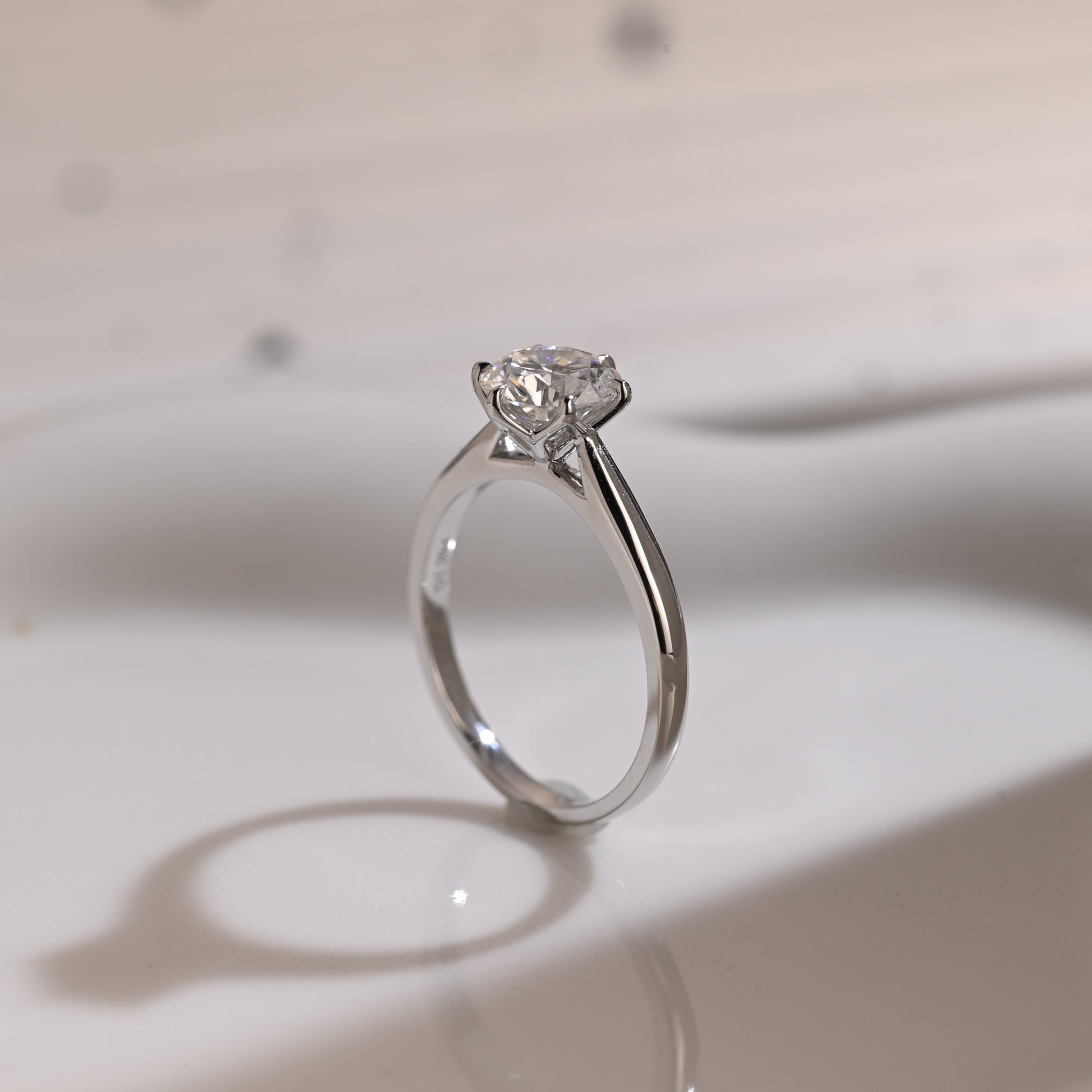 Solid Gold Solitaire Cathedral Round Cut Moissanite Engagement Ring