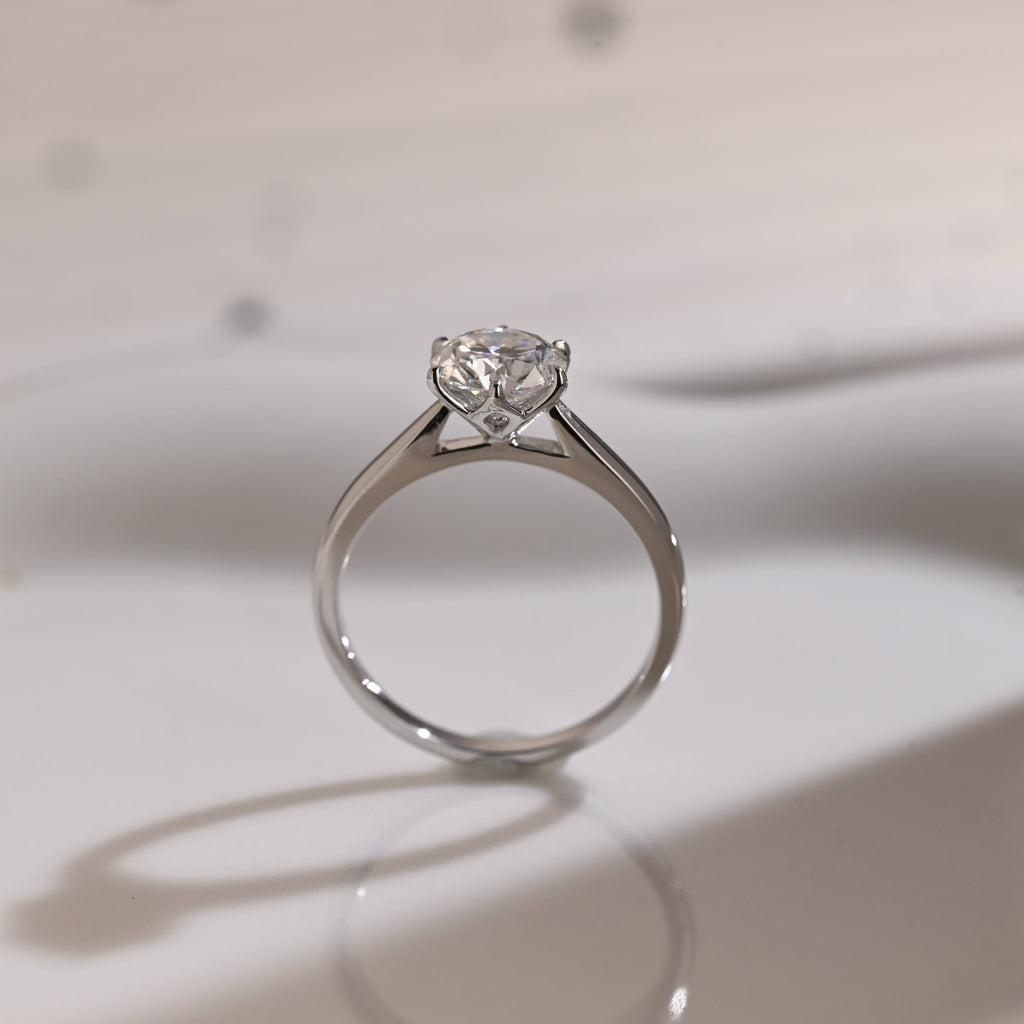 Solid Gold Solitaire Cathedral Round Cut Moissanite Engagement Ring