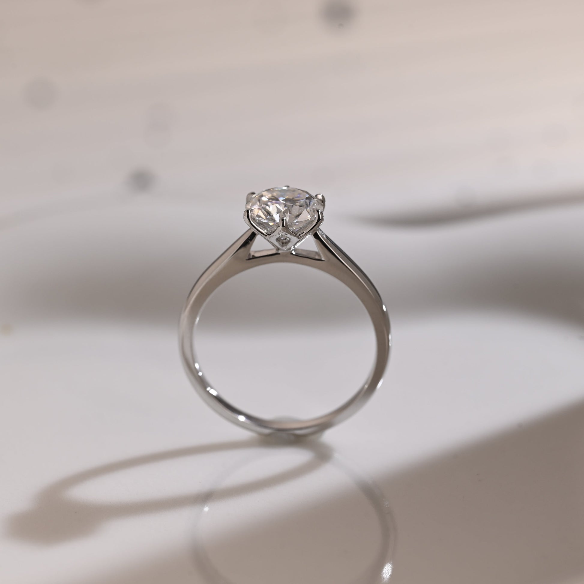 Solid Gold Solitaire Cathedral Round Cut Moissanite Engagement Ring