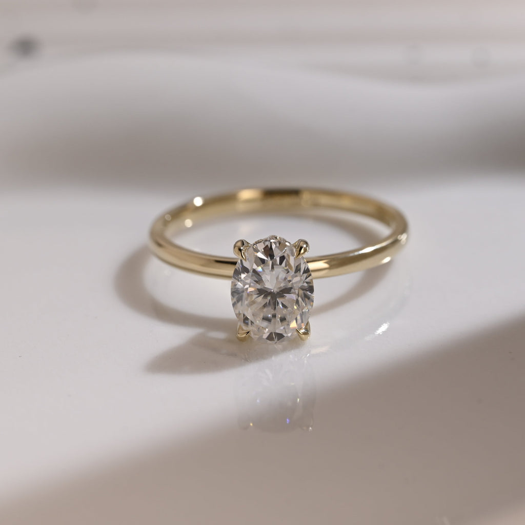 Solid Gold Double Hidden Halo Oval Cut Moissanite Engagement Ring