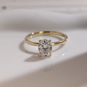 Solid Gold Double Hidden Halo Oval Cut Moissanite Engagement Ring