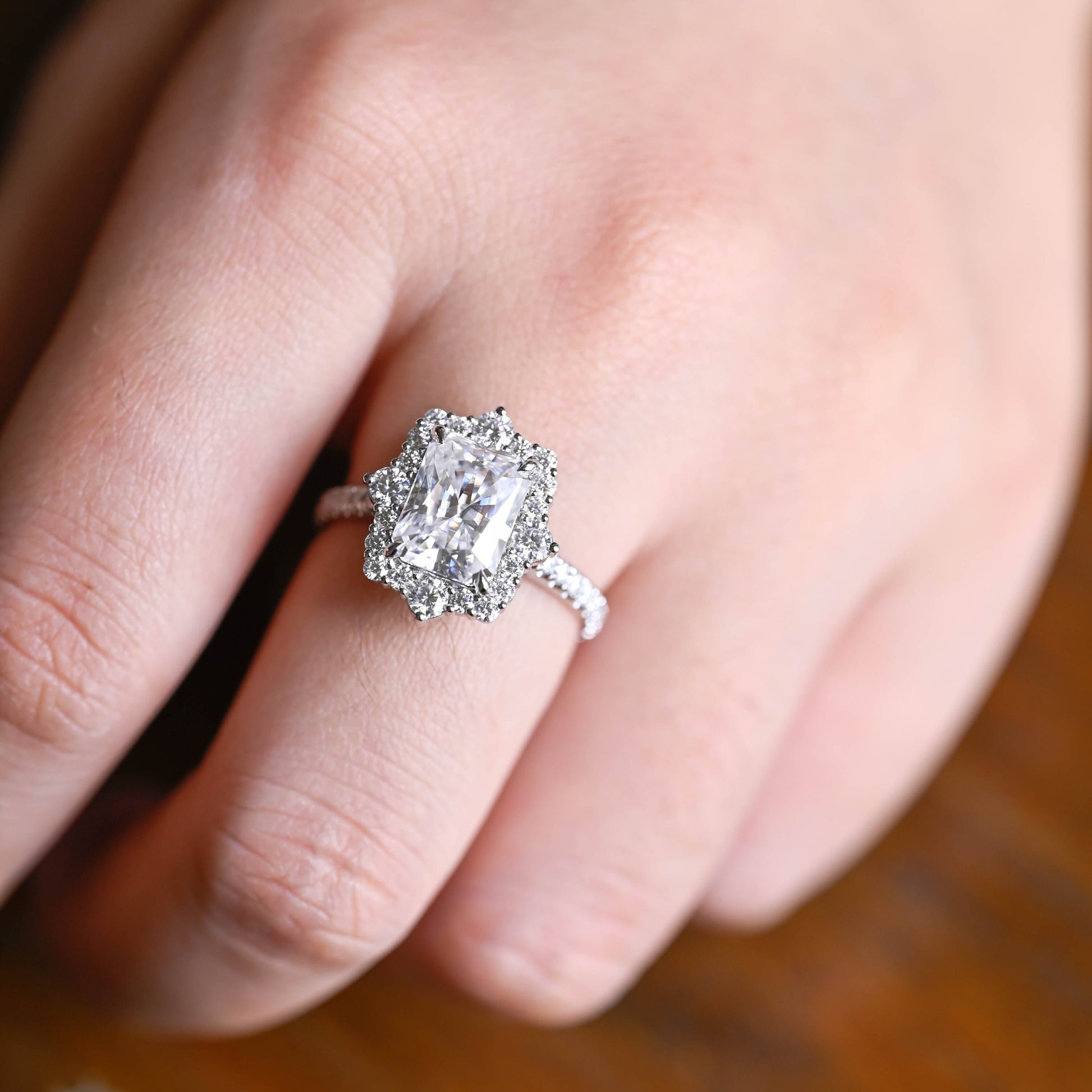 Solid Gold Hidden Halo Radiant Cut Moissanite Engagement Ring