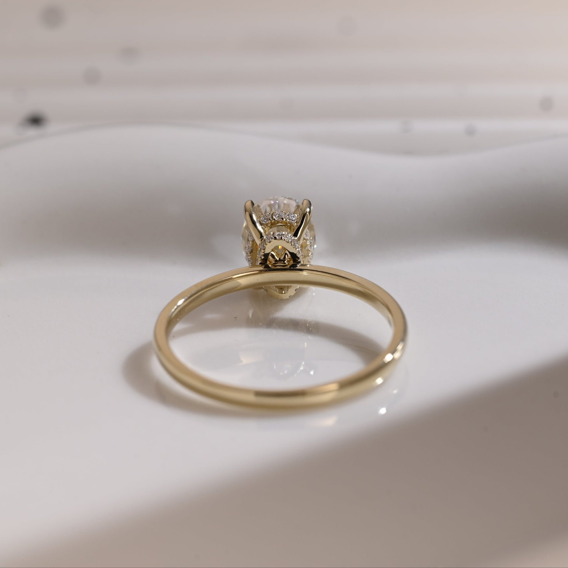 Solid Gold Double Hidden Halo Oval Cut Moissanite Engagement Ring