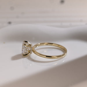 Solid Gold Double Hidden Halo Oval Cut Moissanite Engagement Ring