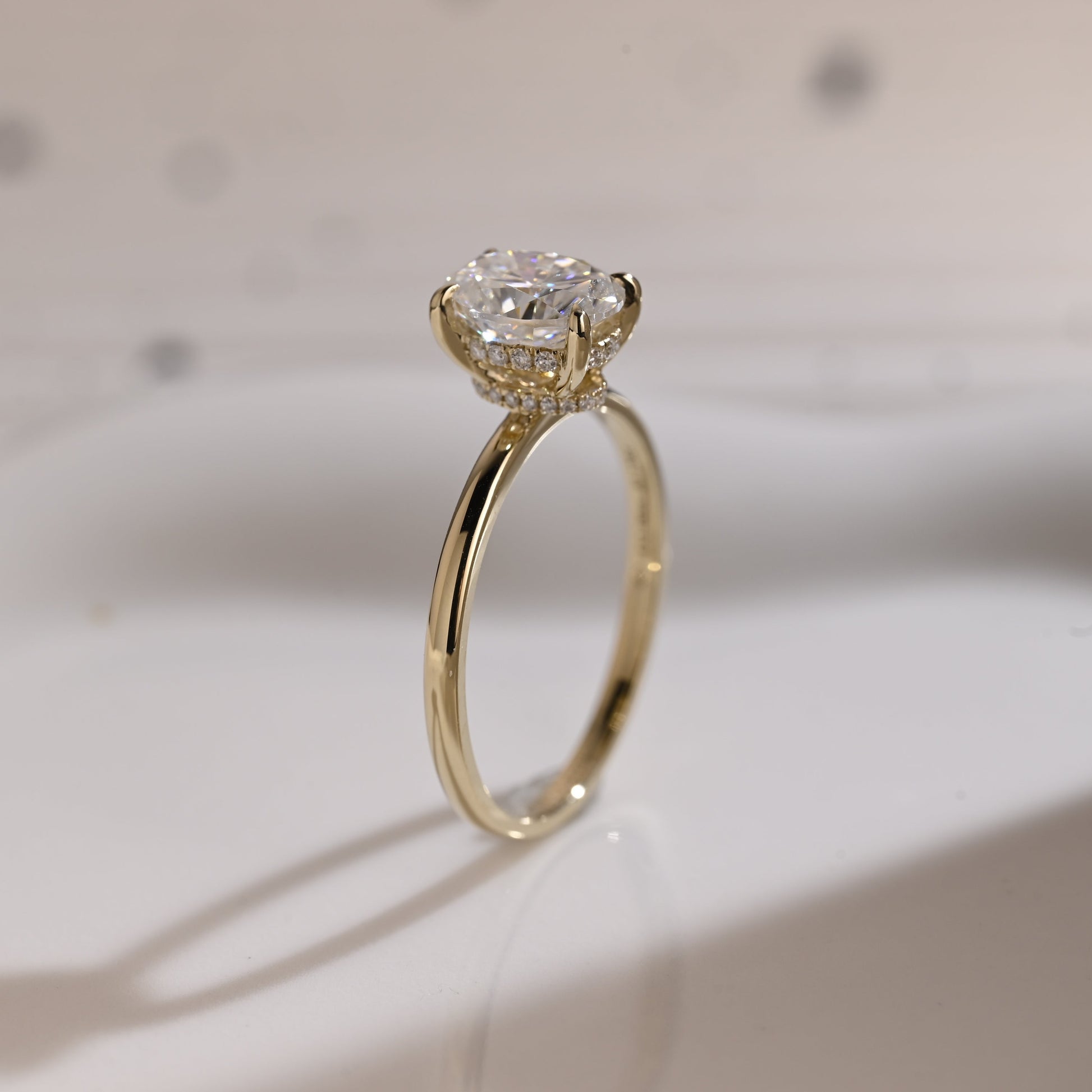 Solid Gold Double Hidden Halo Oval Cut Moissanite Engagement Ring
