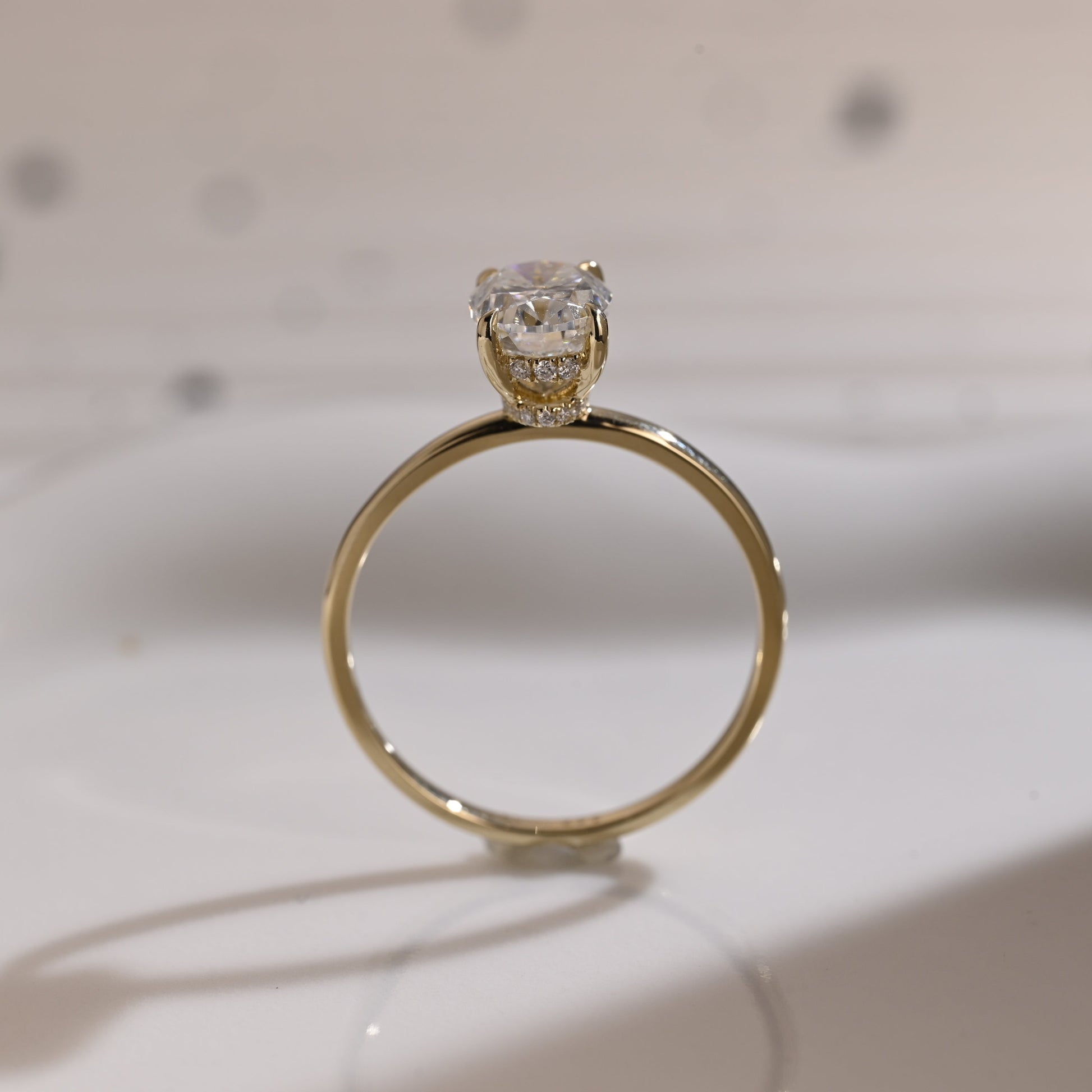 Solid Gold Double Hidden Halo Oval Cut Moissanite Engagement Ring