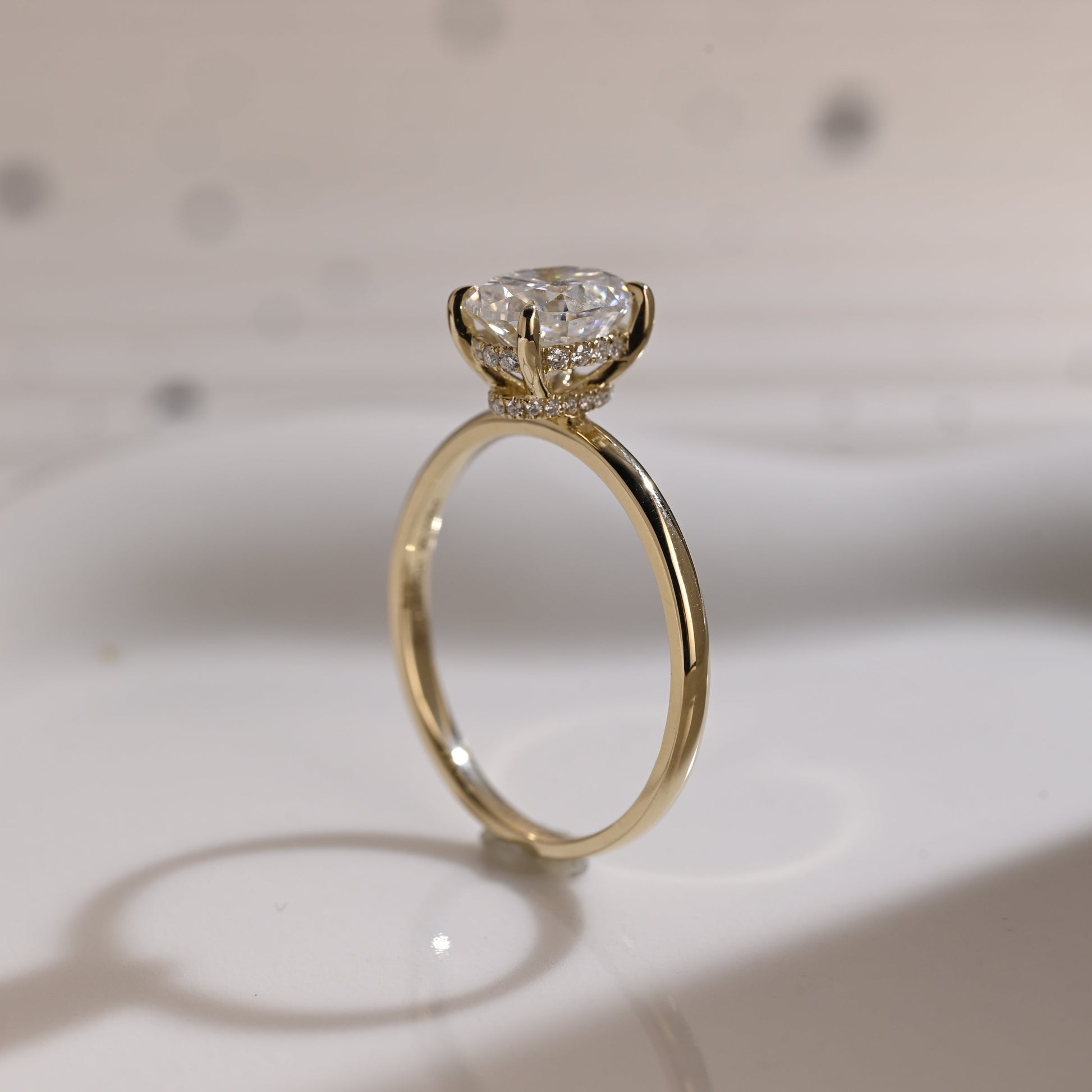 Solid Gold Double Hidden Halo Oval Cut Moissanite Engagement Ring