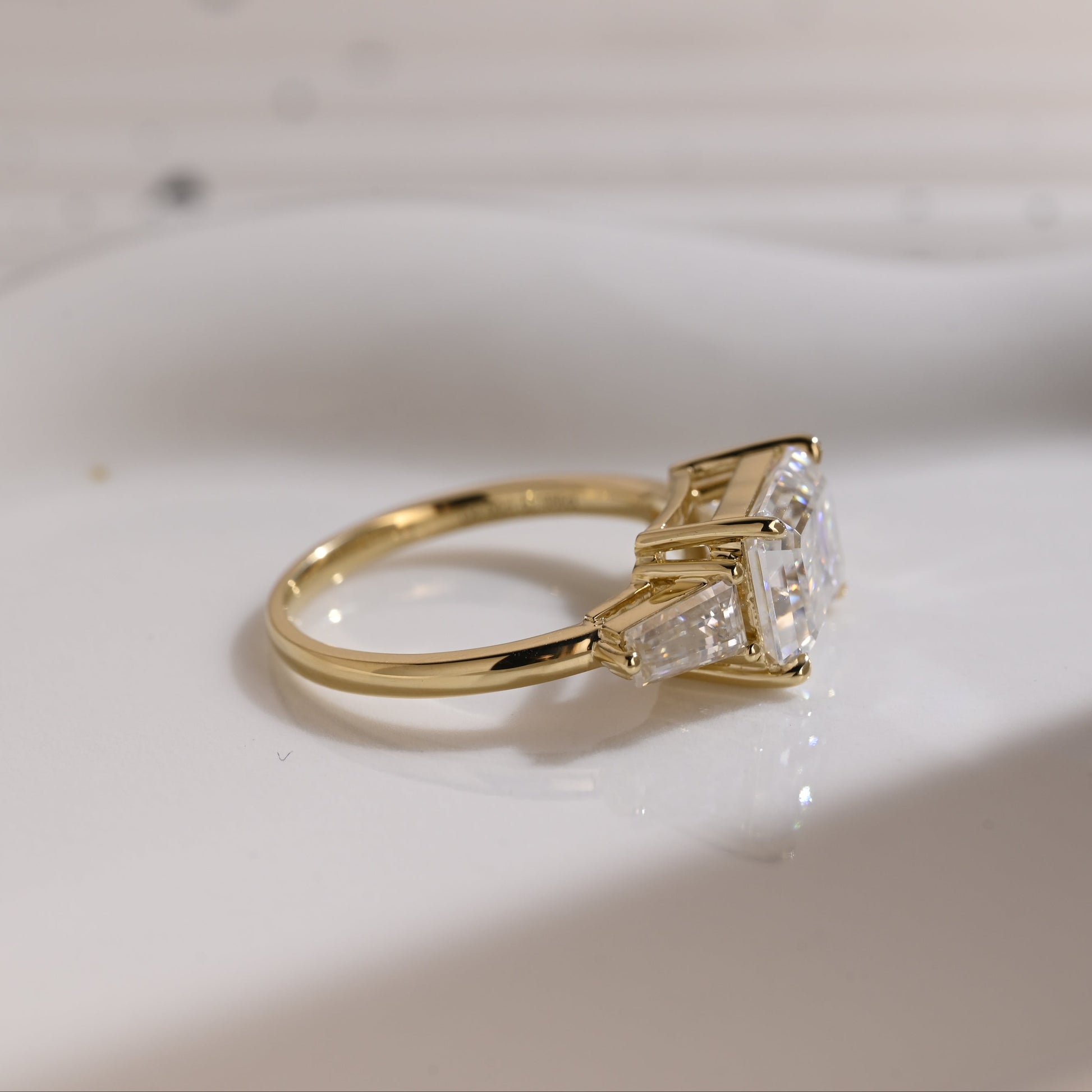 Solid Gold East-West Three Stone Emerald Cut Moissanite Engagement Ring