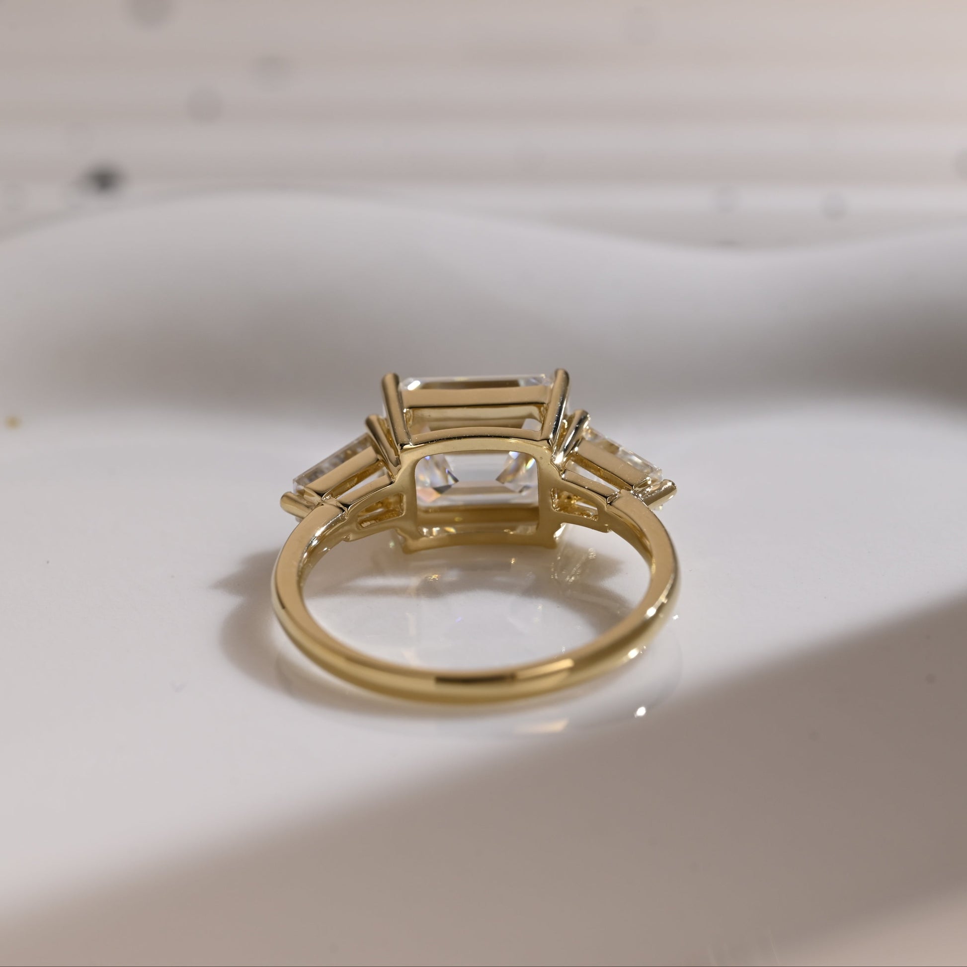 Solid Gold East-West Three Stone Emerald Cut Moissanite Engagement Ring