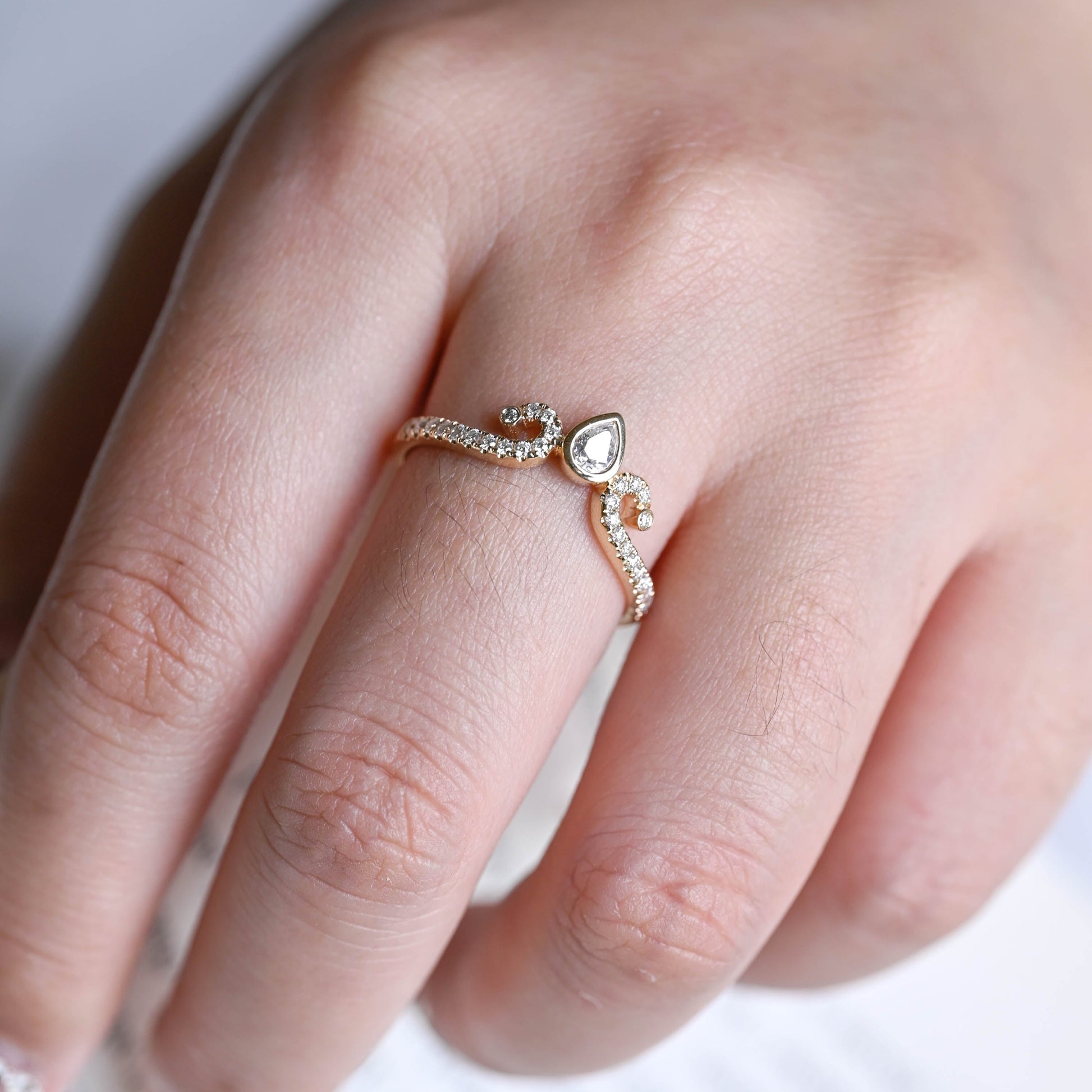 Solid Gold Curved Pear Cut Moissanite Wedding Band