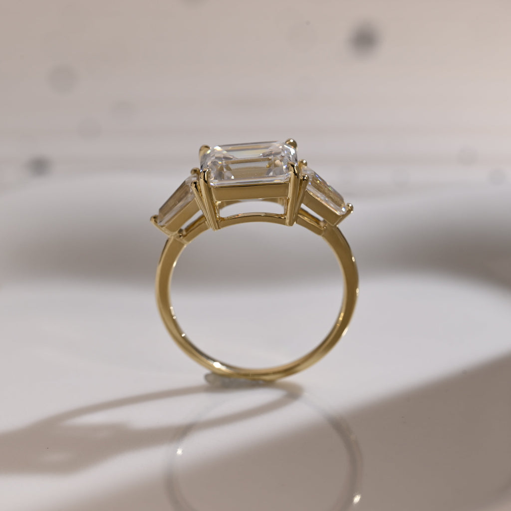 Solid Gold East-West Three Stone Emerald Cut Moissanite Engagement Ring
