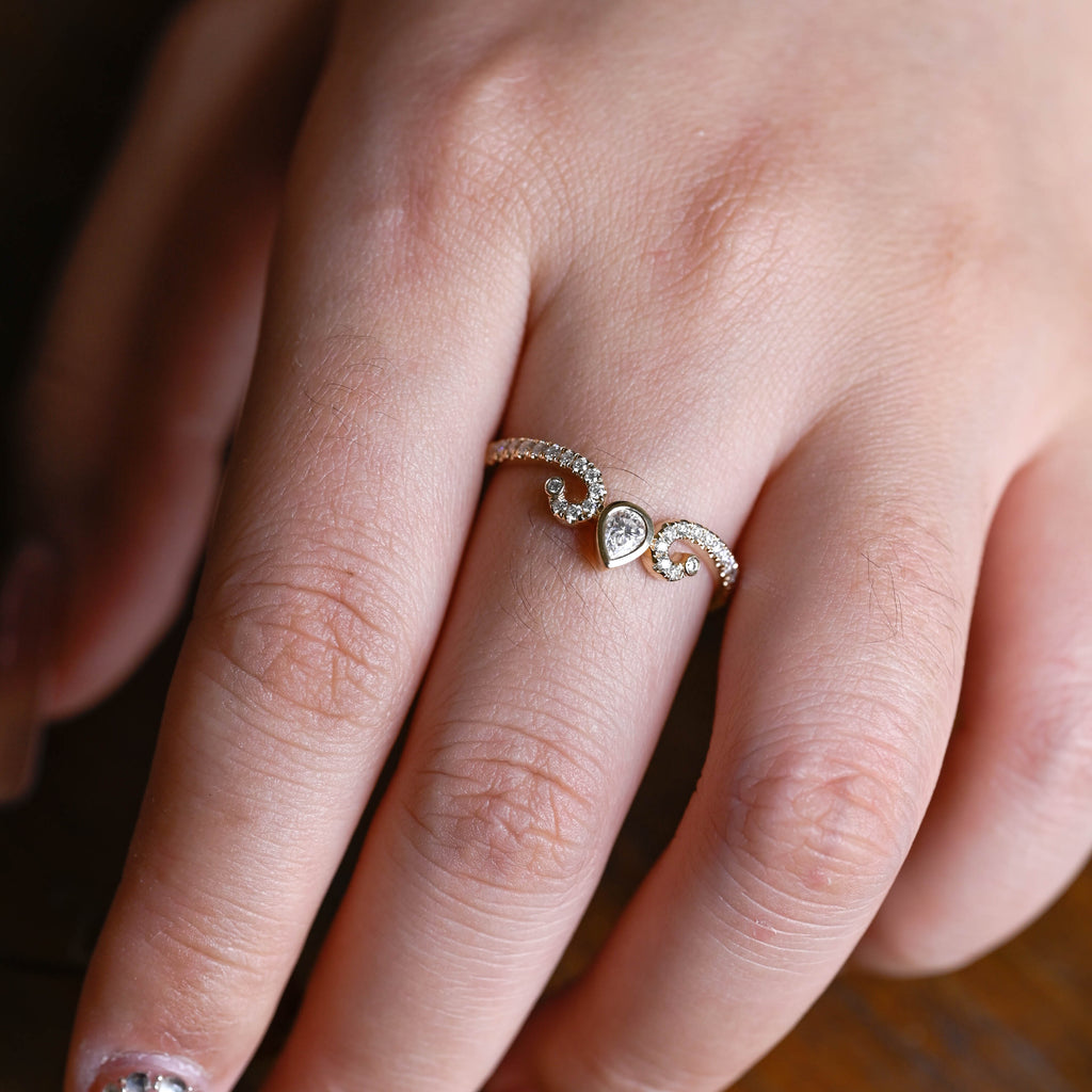 Solid Gold Curved Pear Cut Moissanite Wedding Band