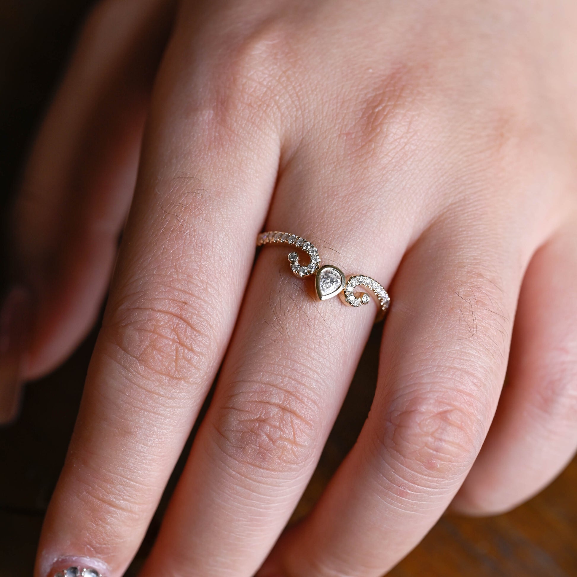 Solid Gold Curved Pear Cut Moissanite Wedding Band