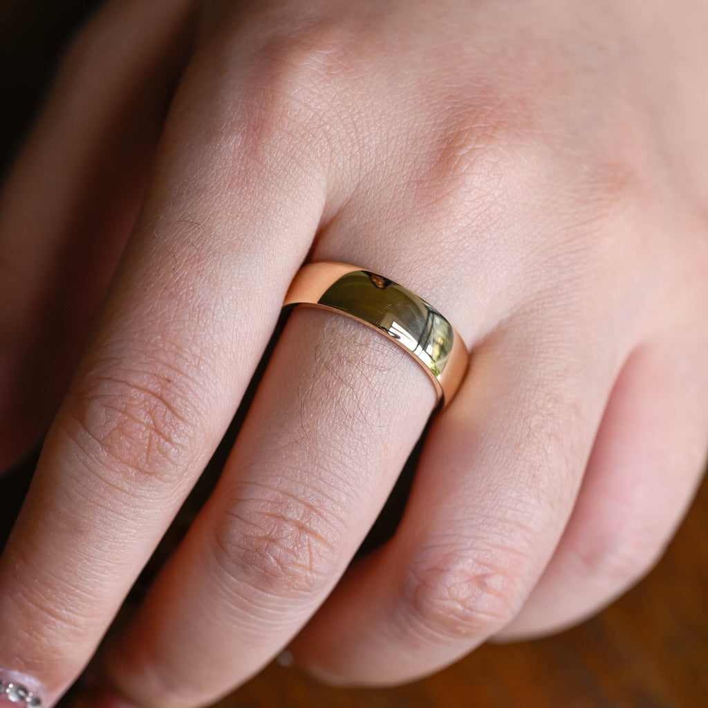 Solid Gold 6mm Width Plain Wedding Band for Men Cigar Band