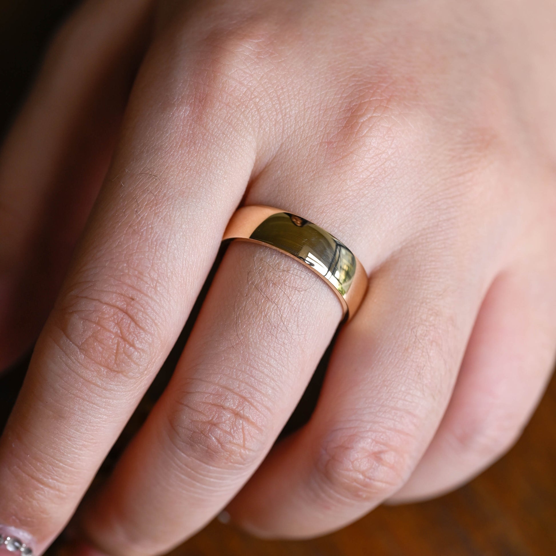 Solid Gold 6mm Width Plain Wedding Band for Men Cigar Band