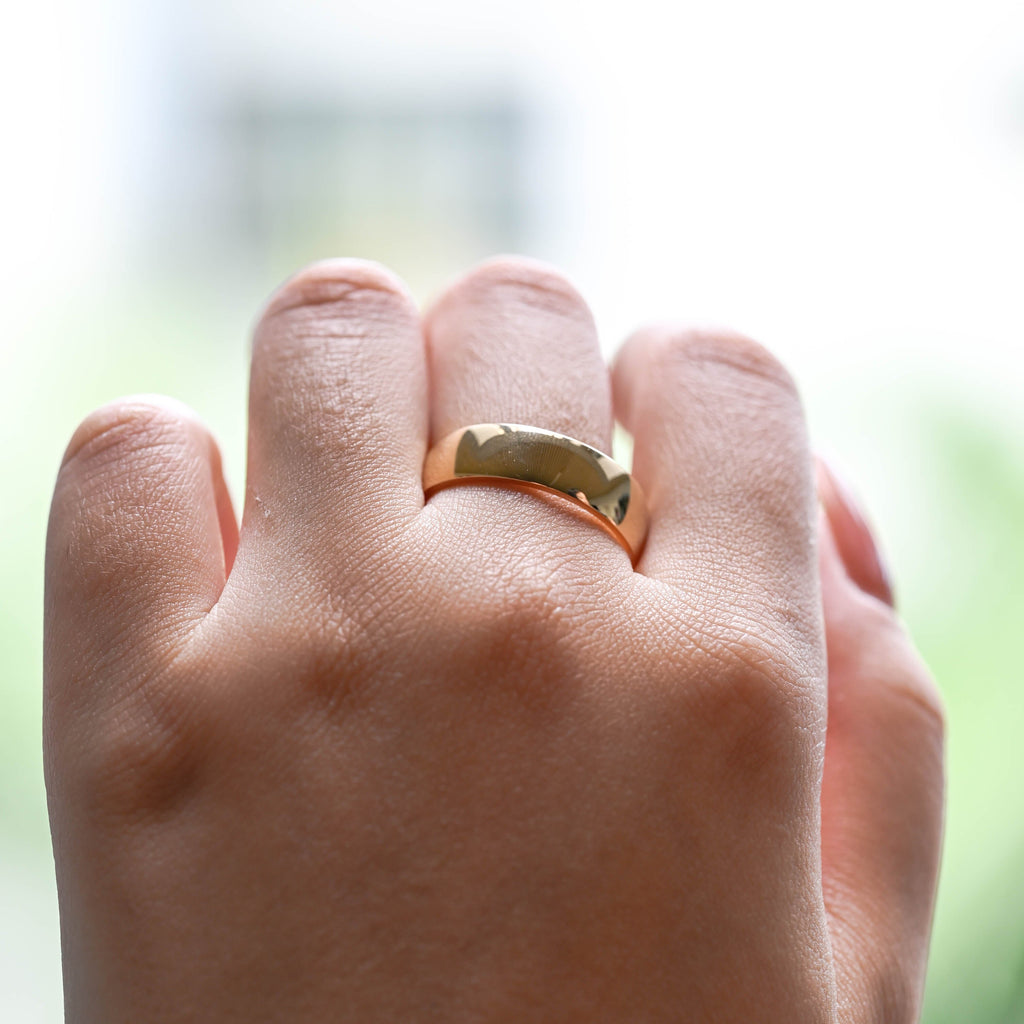 Solid Gold 6mm Width Plain Wedding Band for Men Cigar Band