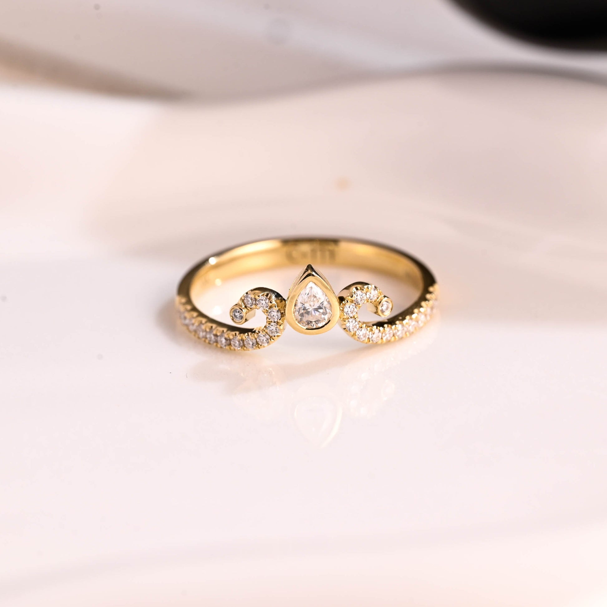Solid Gold Curved Pear Cut Moissanite Wedding Band