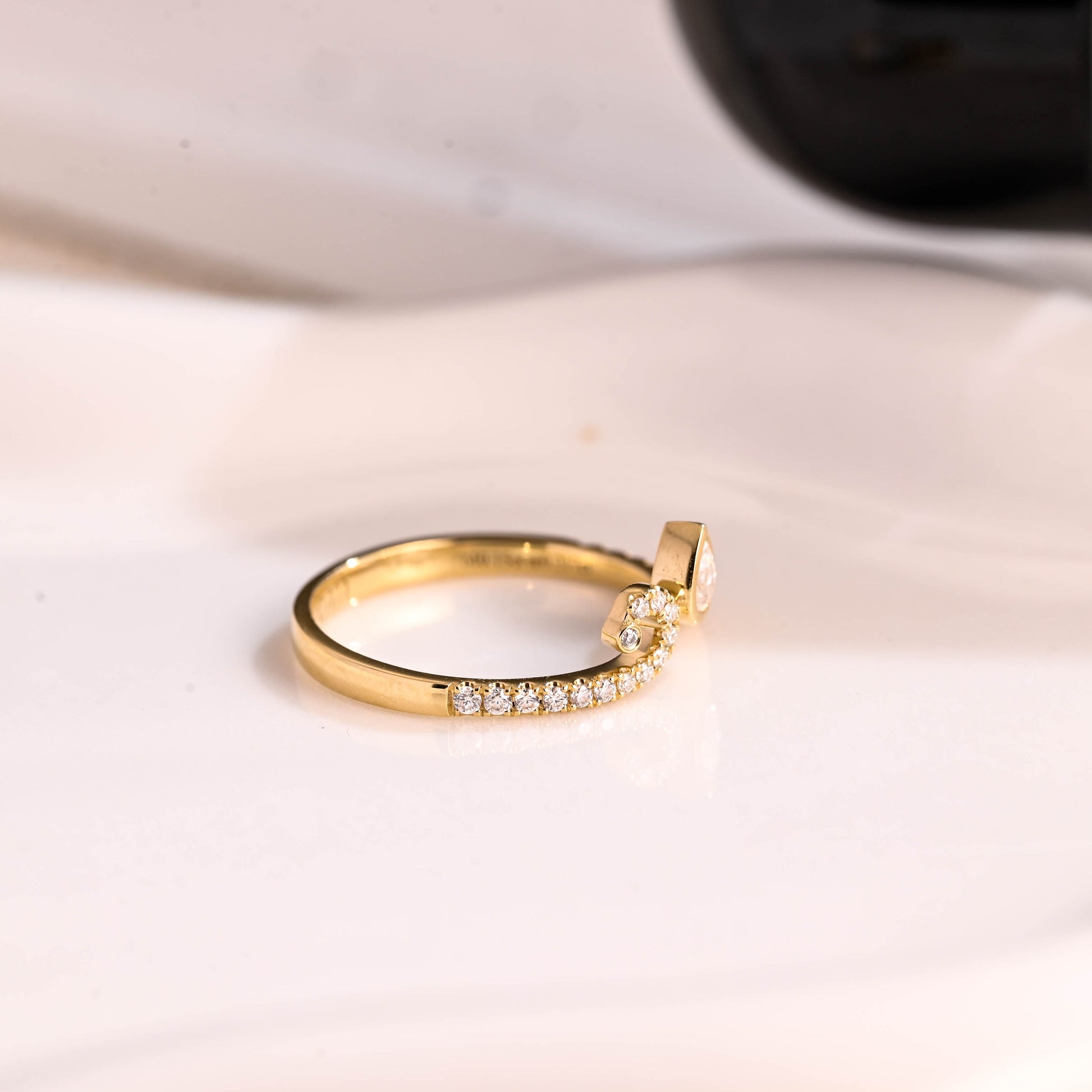 Solid Gold Curved Pear Cut Moissanite Wedding Band