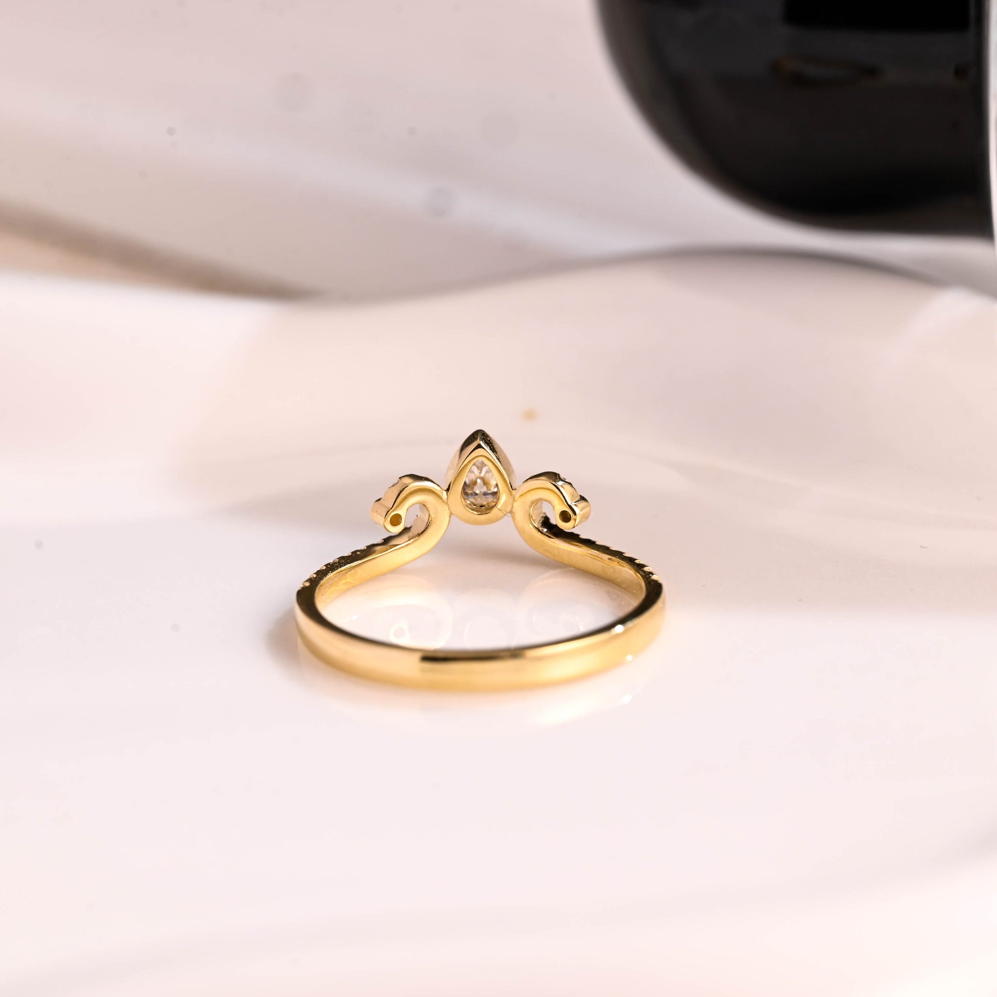Solid Gold Curved Pear Cut Moissanite Wedding Band