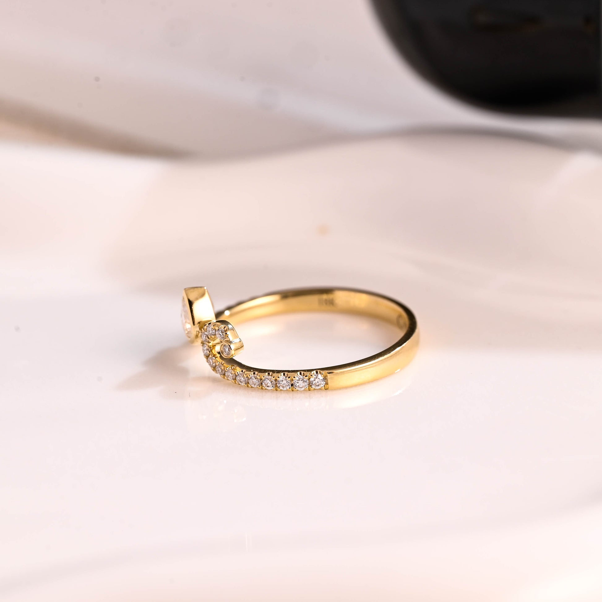 Solid Gold Curved Pear Cut Moissanite Wedding Band