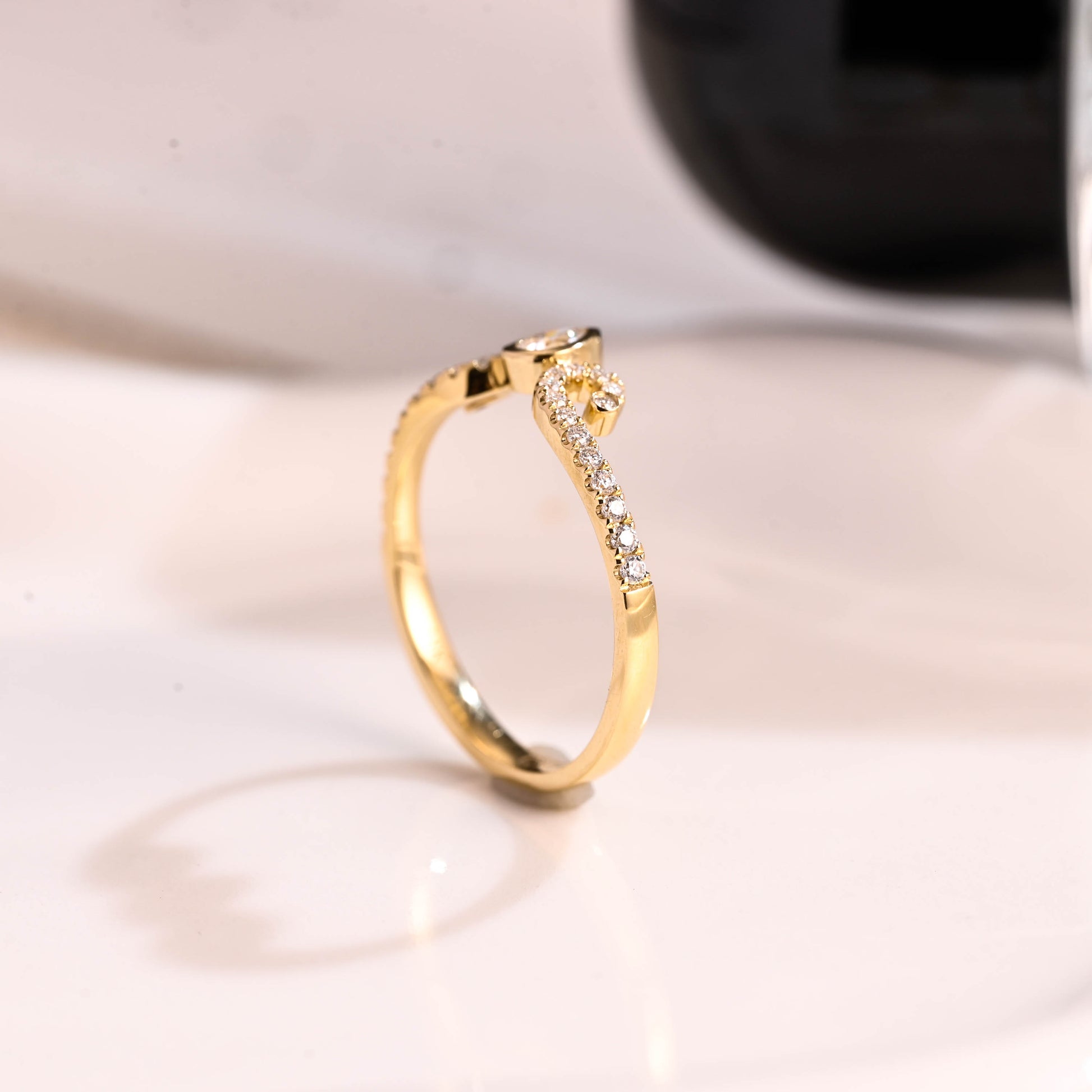 Solid Gold Curved Pear Cut Moissanite Wedding Band