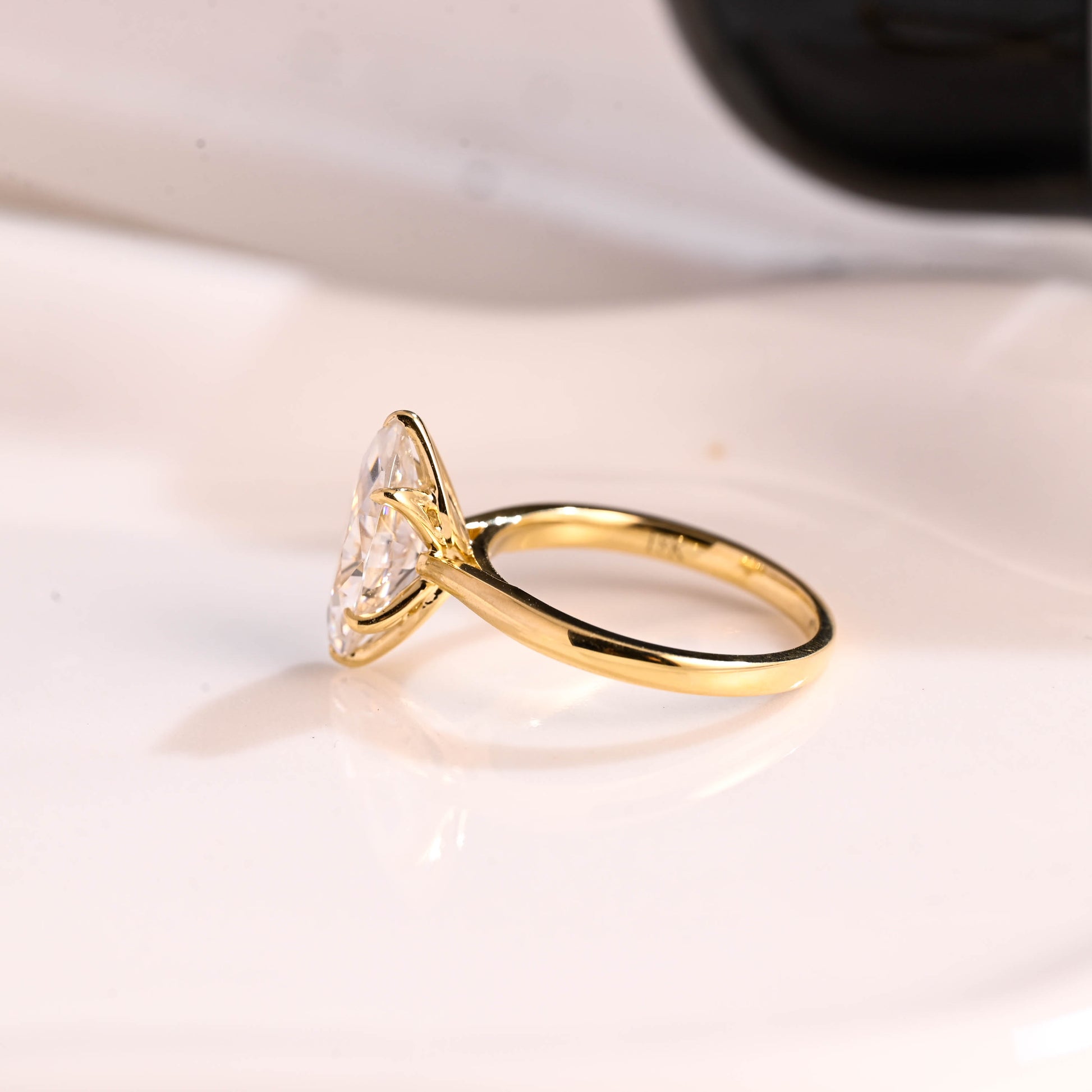 Solid Gold Solitaire Tulip Setting Marquise Cut Moissanite Engagement Ring