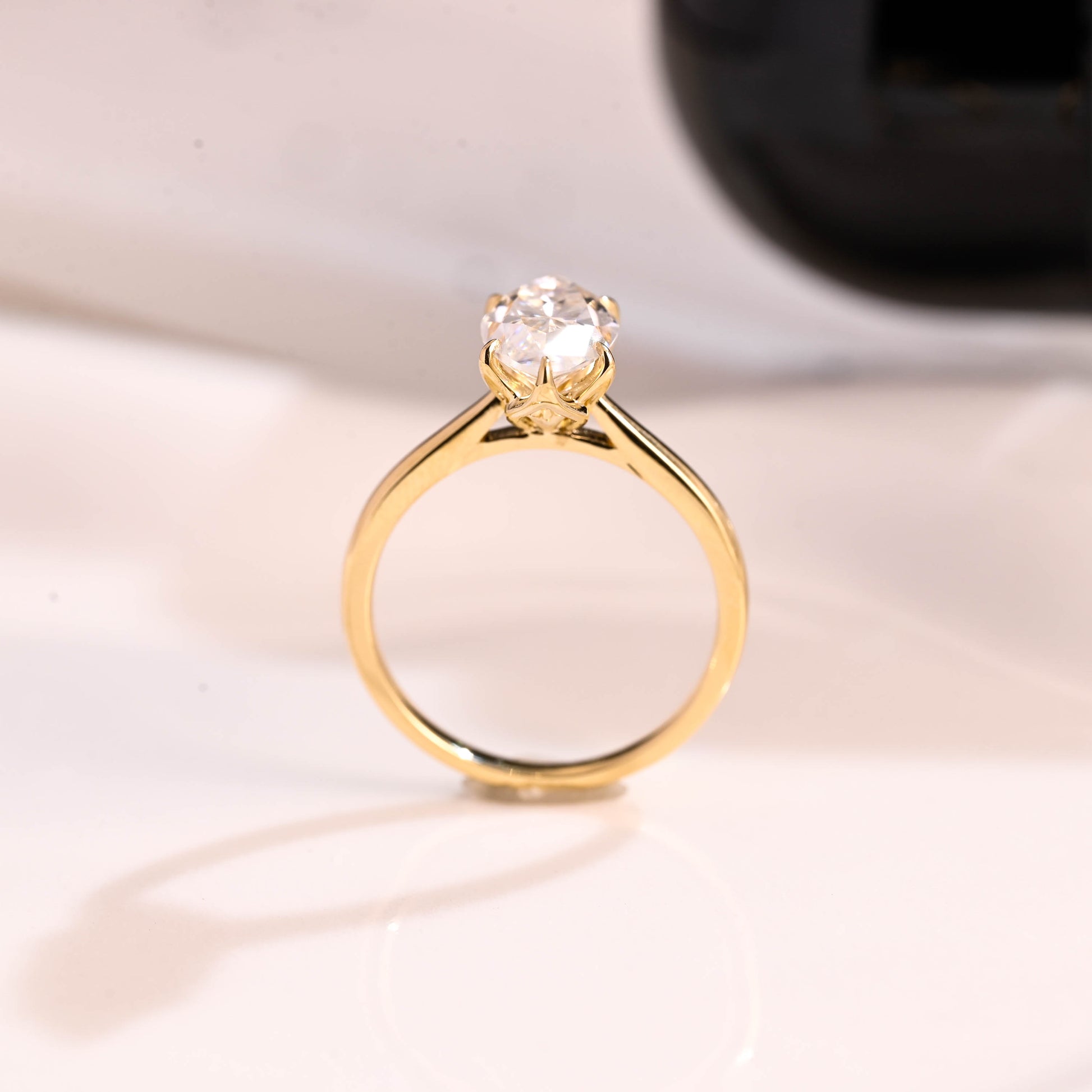 Solid Gold Solitaire Tulip Setting Marquise Cut Moissanite Engagement Ring