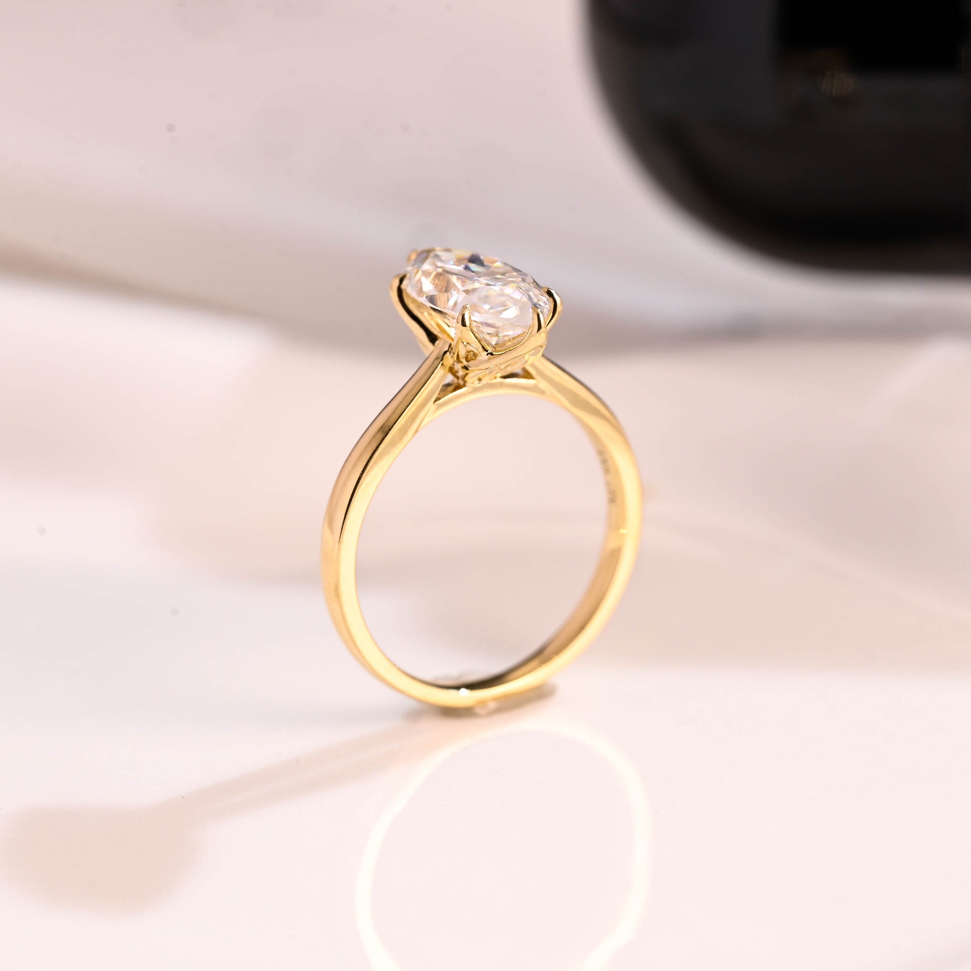 Solid Gold Solitaire Tulip Setting Marquise Cut Moissanite Engagement Ring