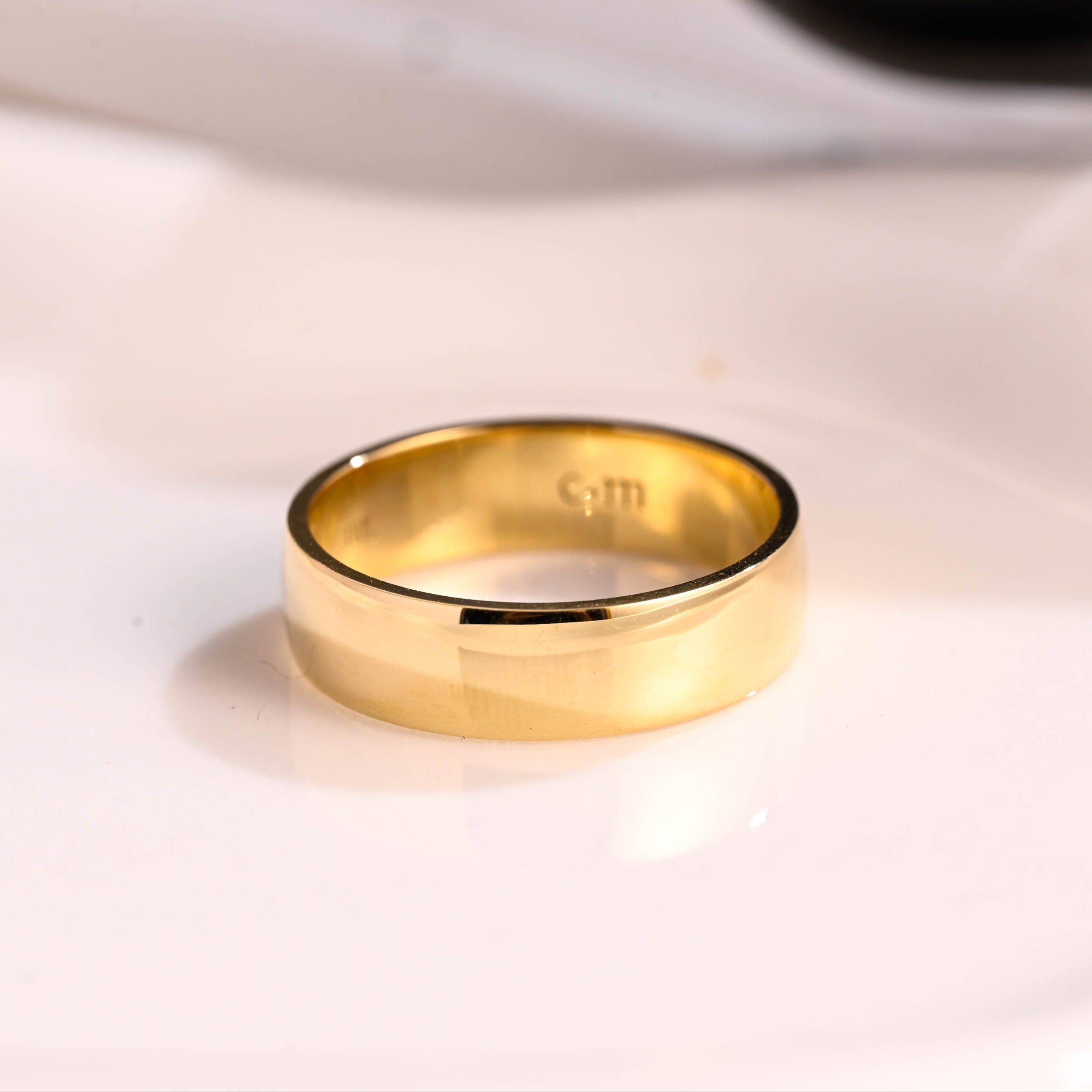 Solid Gold 6mm Width Plain Wedding Band for Men Cigar Band