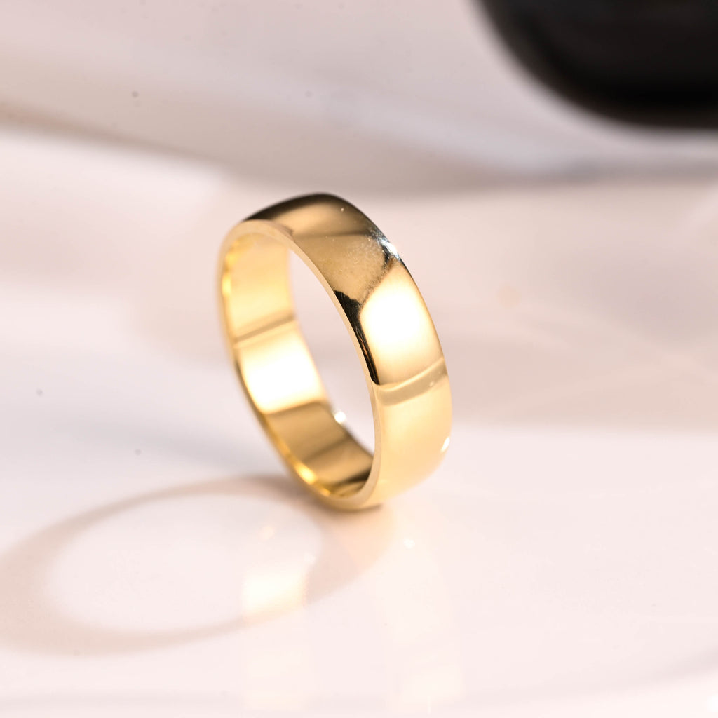 Solid Gold 6mm Width Plain Wedding Band for Men Cigar Band