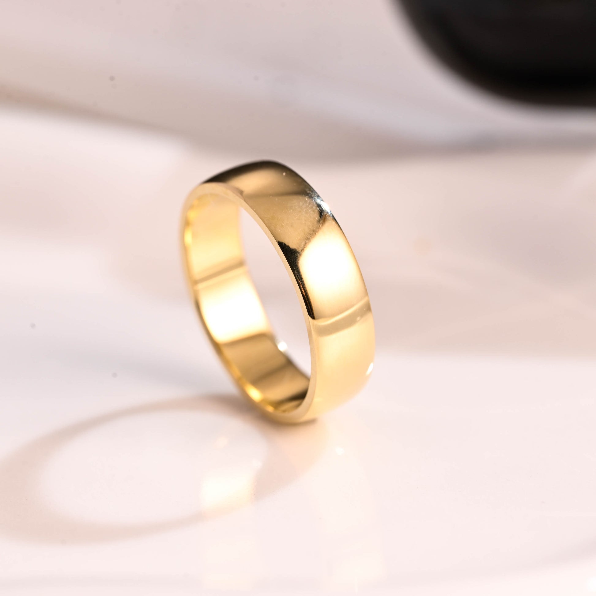 Solid Gold 6mm Width Plain Wedding Band for Men Cigar Band