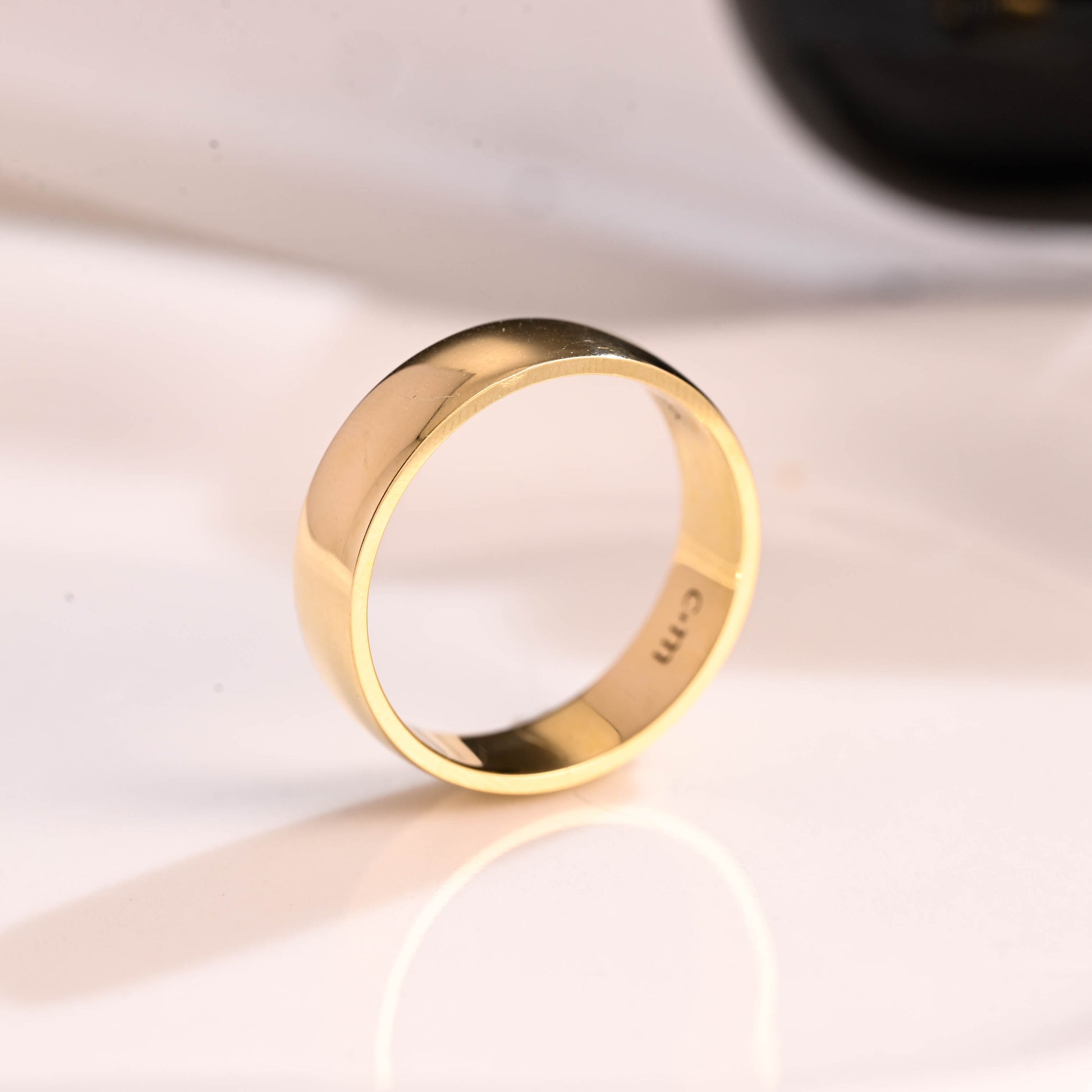 Solid Gold 6mm Width Plain Wedding Band for Men Cigar Band