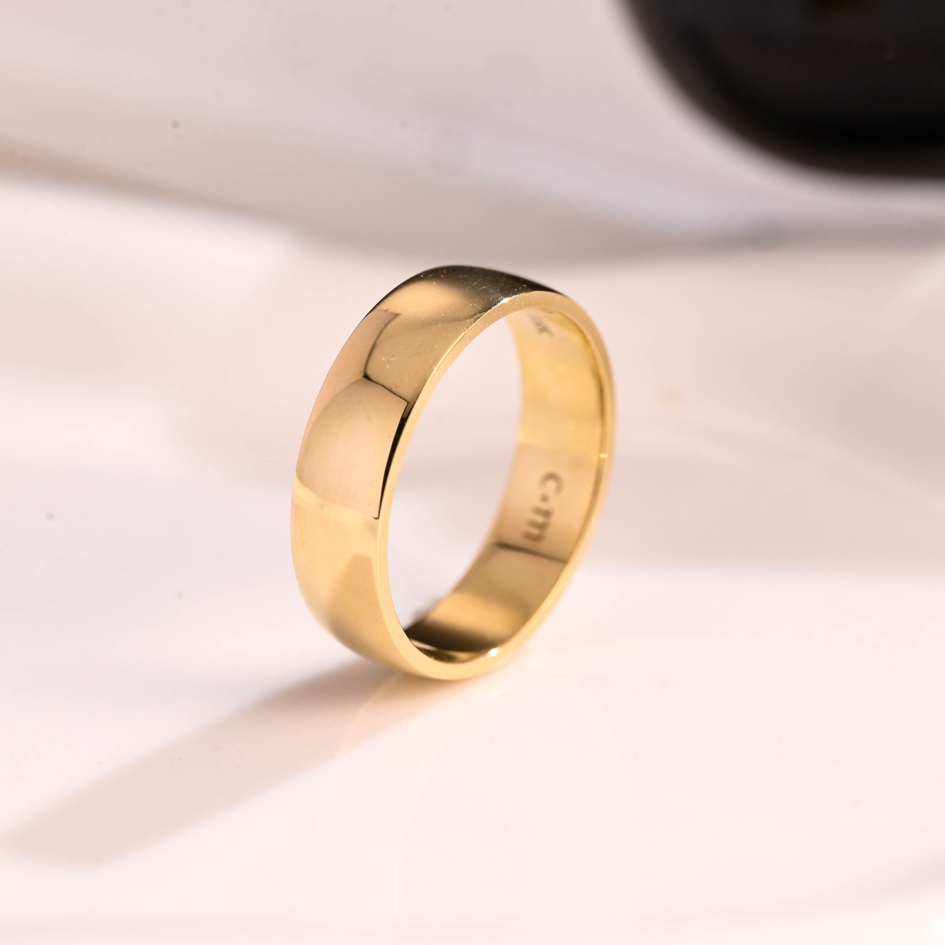 Solid Gold 6mm Width Plain Wedding Band for Men Cigar Band