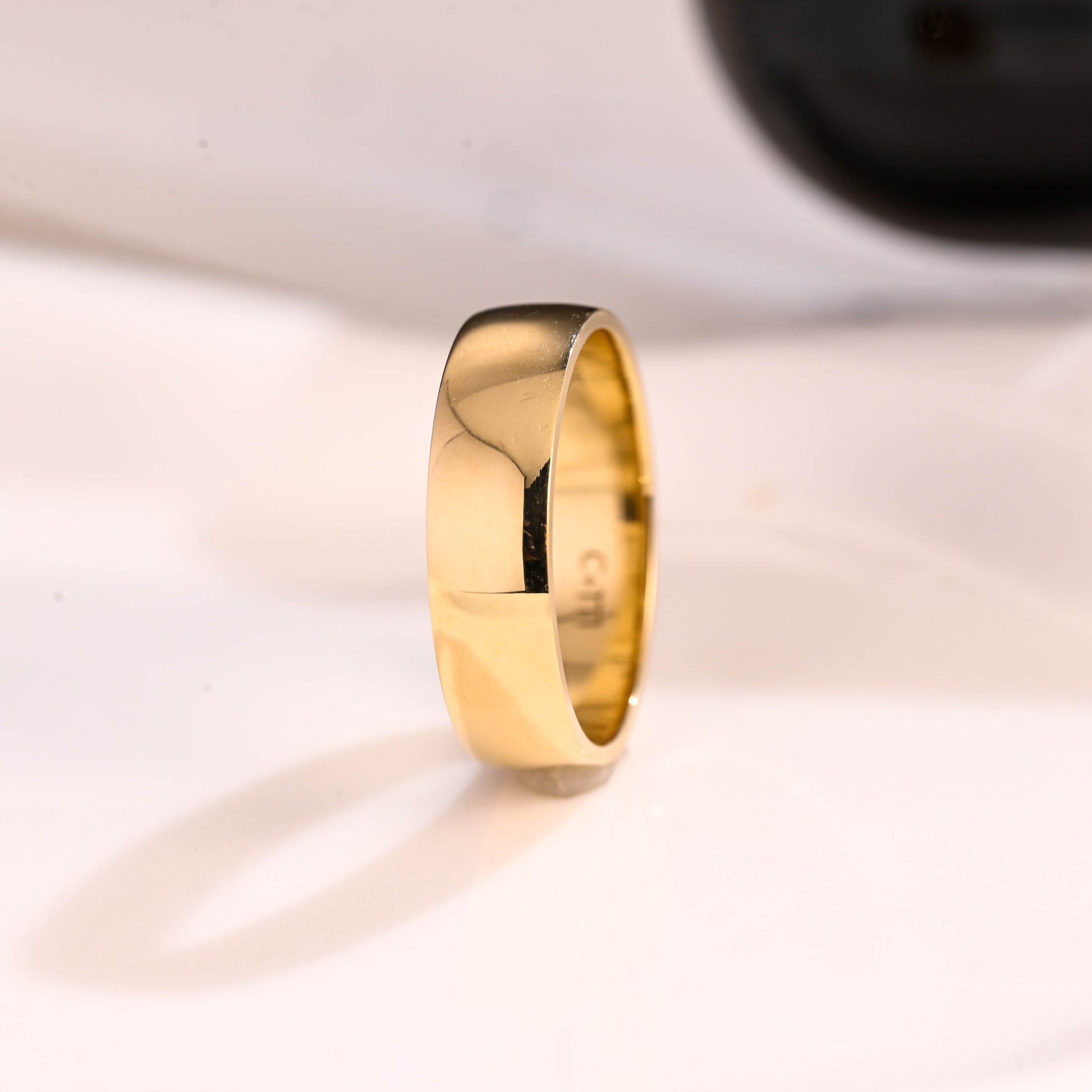 Solid Gold 6mm Width Plain Wedding Band for Men Cigar Band