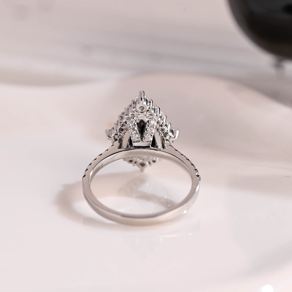 Solid Gold Hidden Halo Pear Cut Black Moissanite Engagement Ring