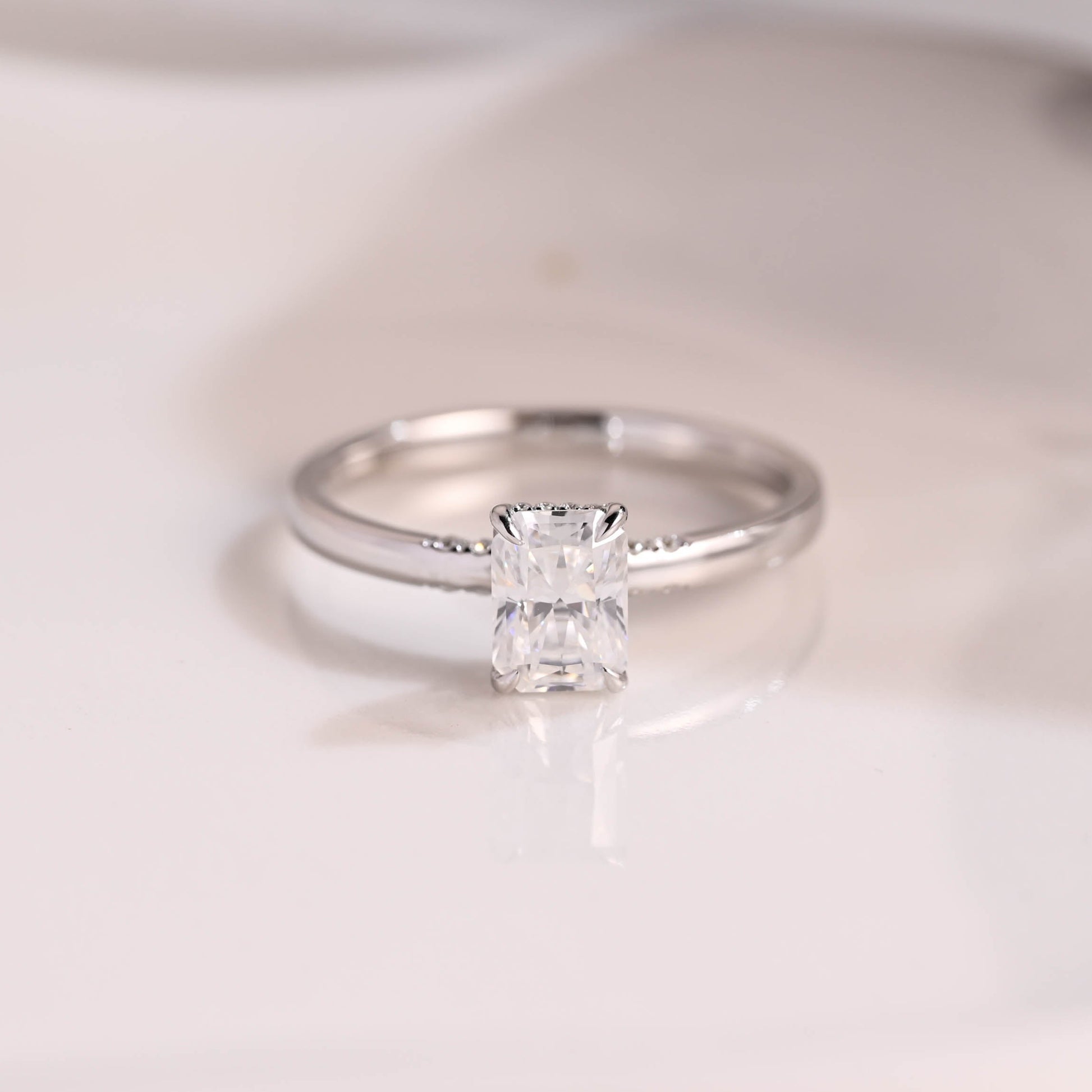 Solid Gold Hidden Halo Radiant Cut Moissanite Engagement Ring