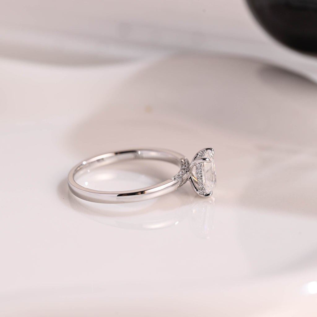 Solid Gold Hidden Halo Radiant Cut Moissanite Engagement Ring