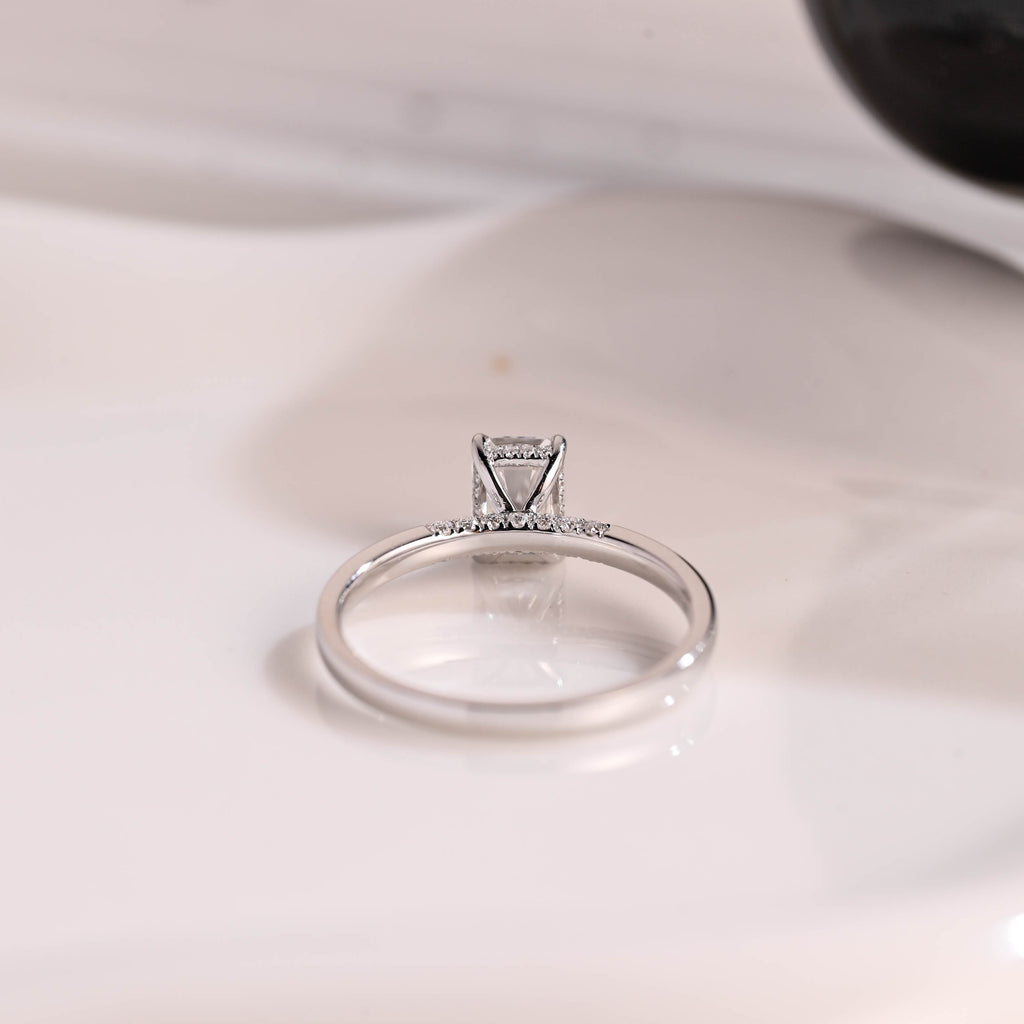Solid Gold Hidden Halo Radiant Cut Moissanite Engagement Ring