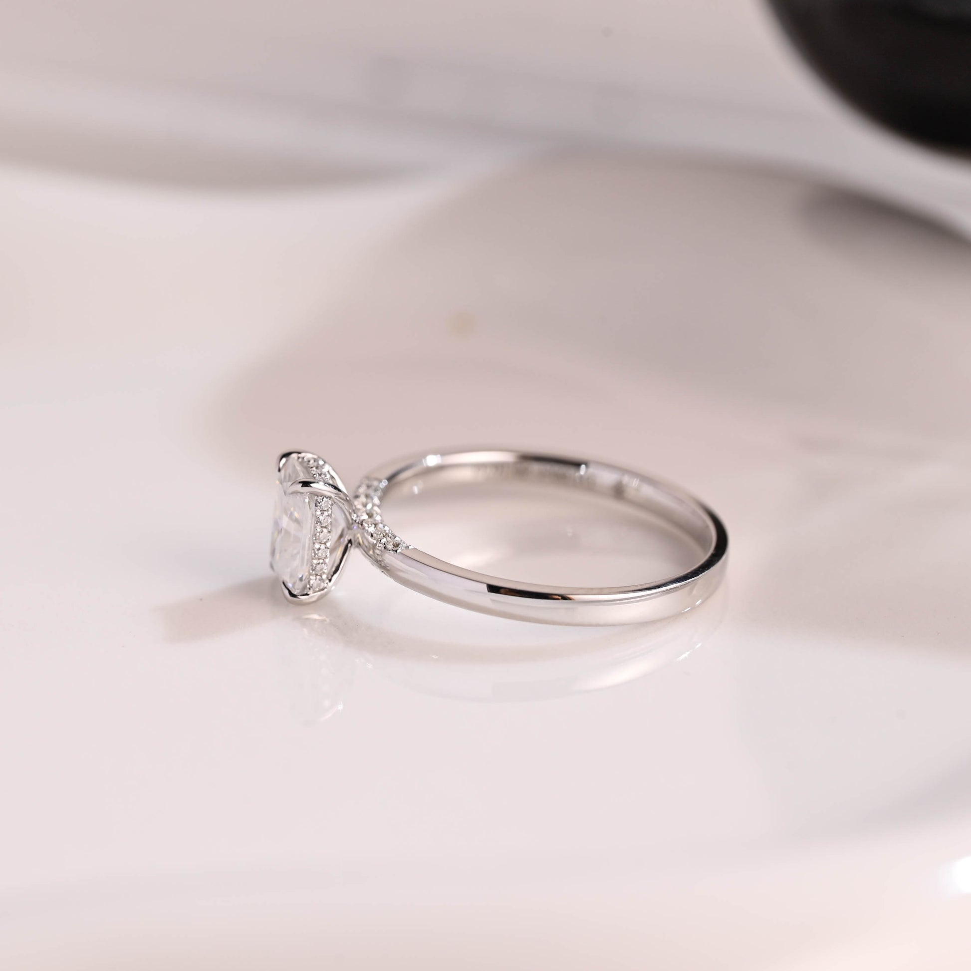 Solid Gold Hidden Halo Radiant Cut Moissanite Engagement Ring