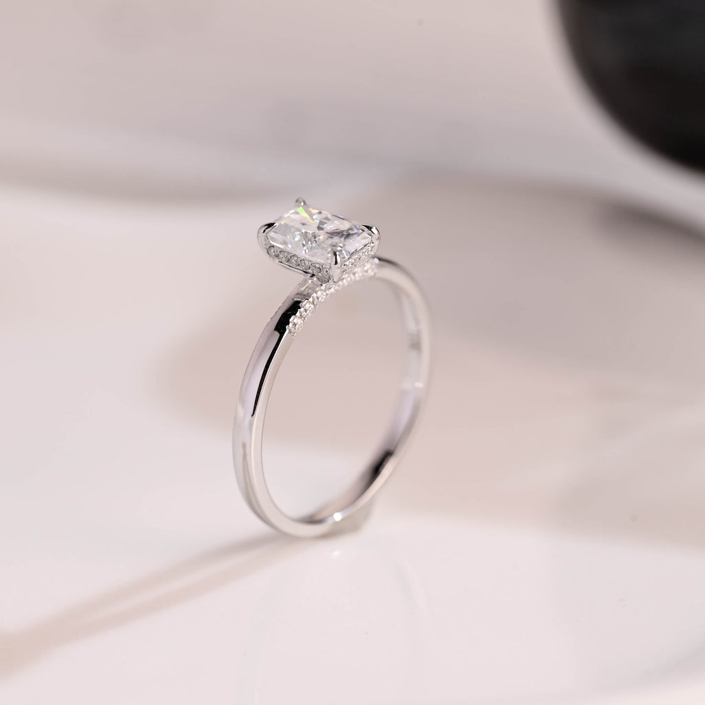 Solid Gold Hidden Halo Radiant Cut Moissanite Engagement Ring