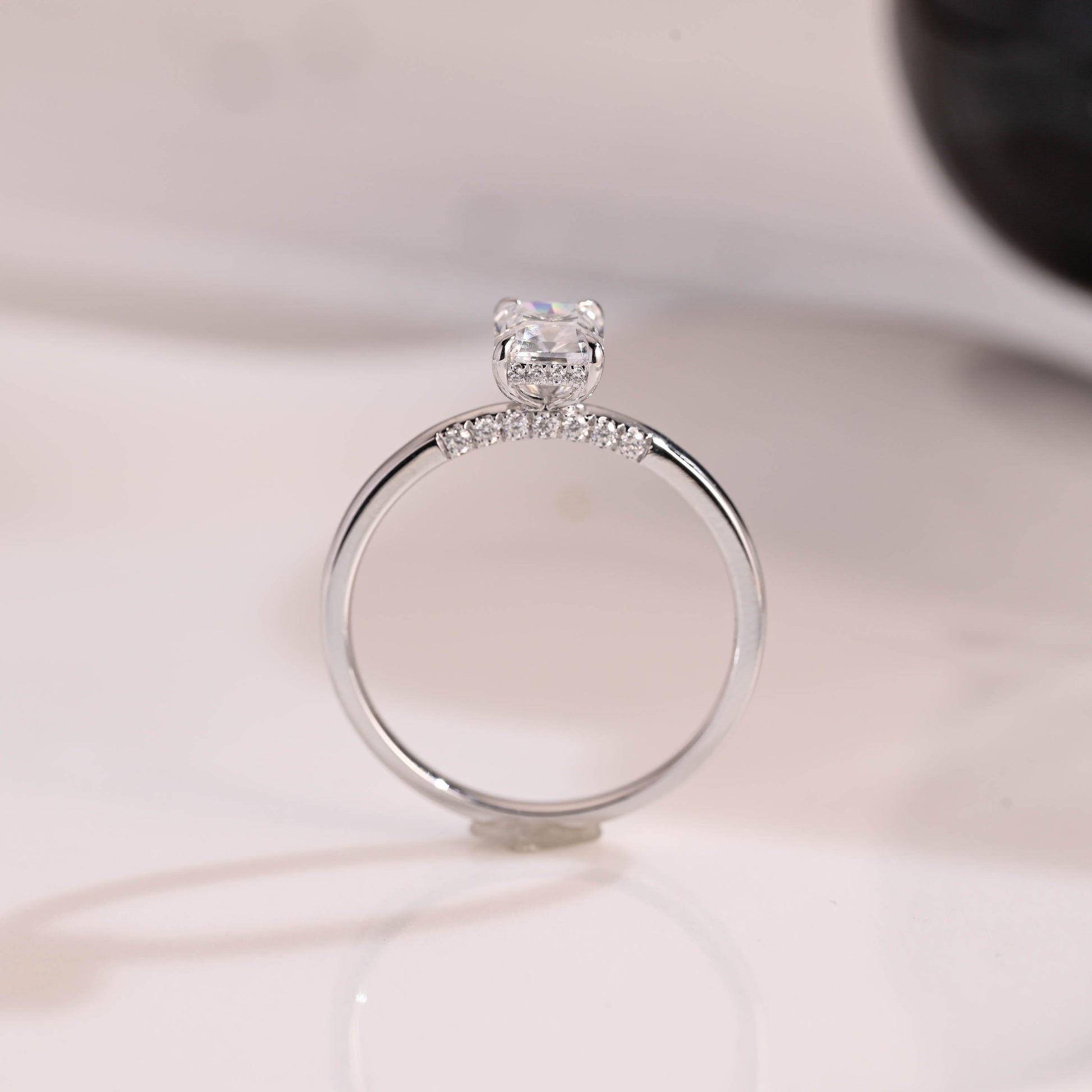 Solid Gold Hidden Halo Radiant Cut Moissanite Engagement Ring