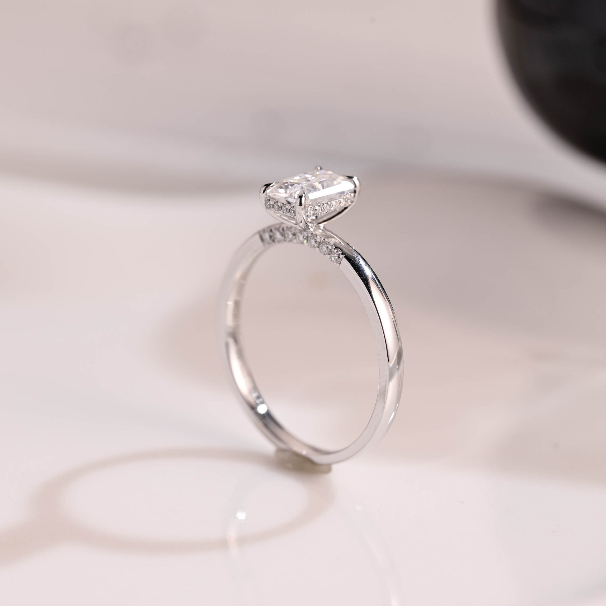 Solid Gold Hidden Halo Radiant Cut Moissanite Engagement Ring