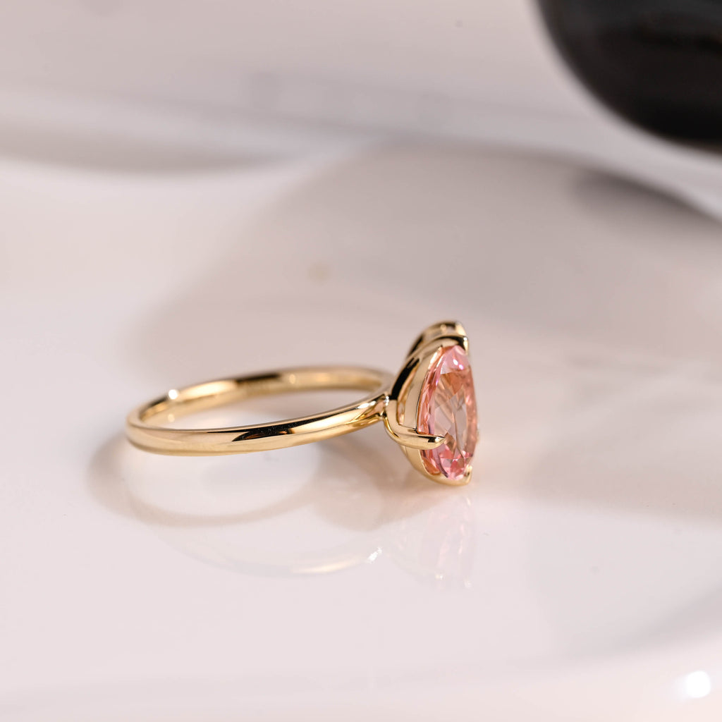 Solid Gold Toi et Moi Emerald Cut Moissanite & Pear Cut Pink Sapphire Engagement Ring