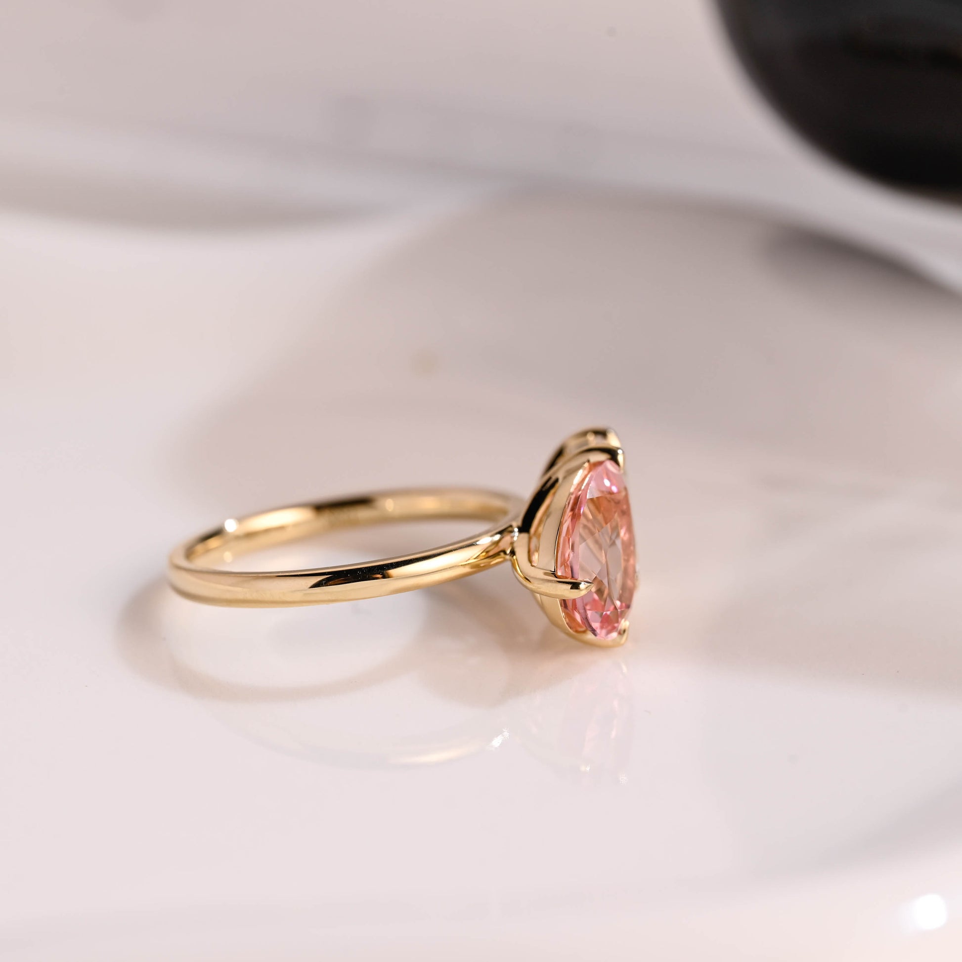 Solid Gold Toi et Moi Emerald Cut Moissanite & Pear Cut Pink Sapphire Engagement Ring