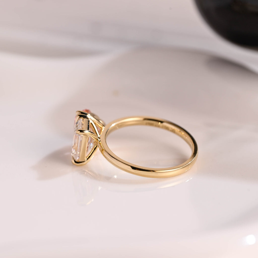 Solid Gold Toi et Moi Emerald Cut Moissanite & Pear Cut Pink Sapphire Engagement Ring