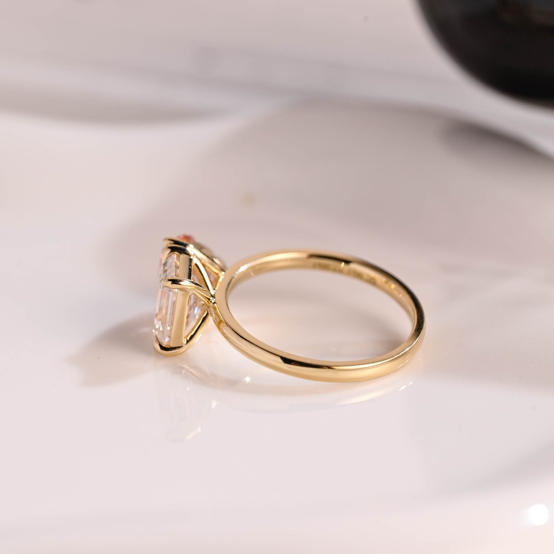 Solid Gold Toi et Moi Emerald Cut Moissanite & Pear Cut Pink Sapphire Engagement Ring