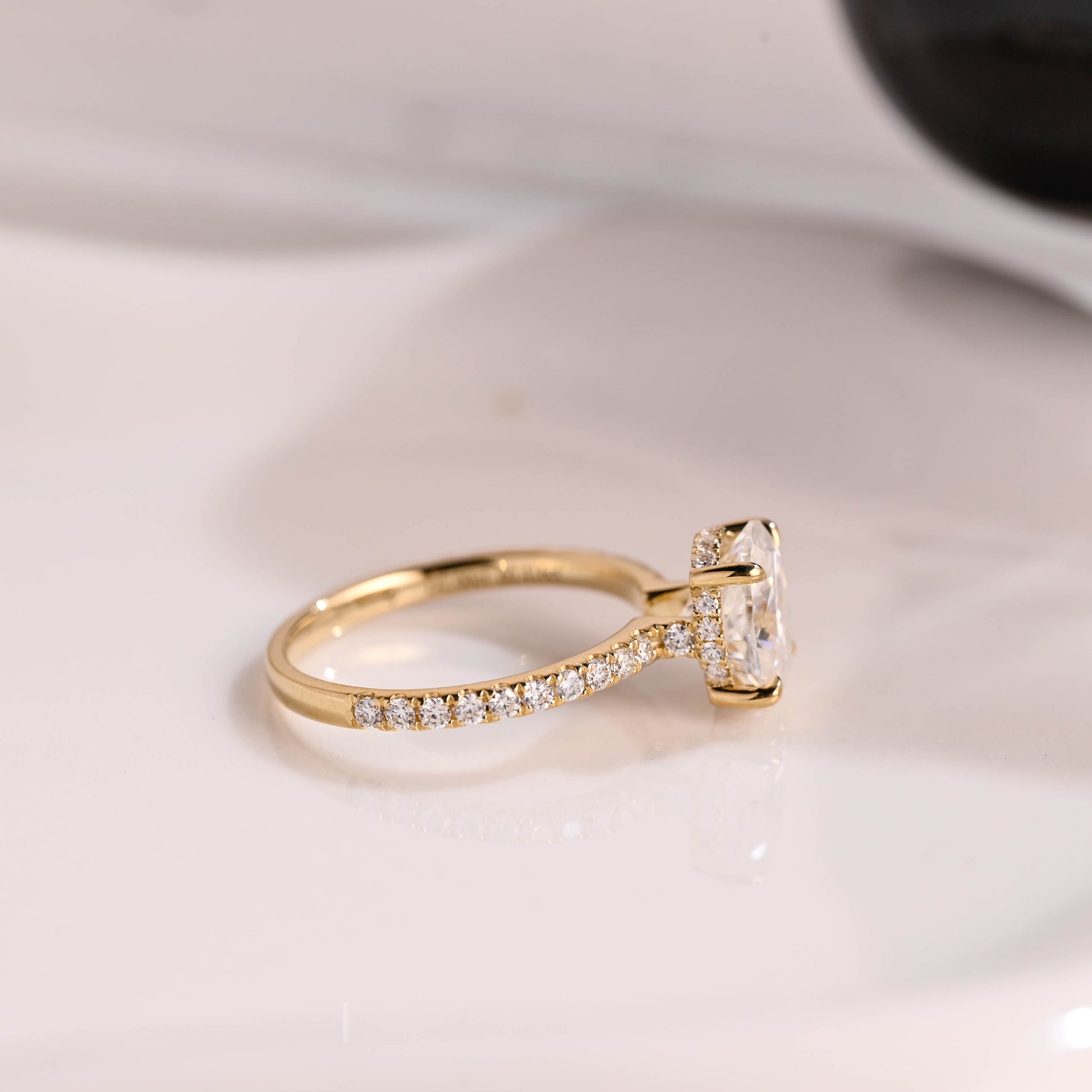 Solid Gold Hidden Halo Oval Cut Moissanite Engagement Ring